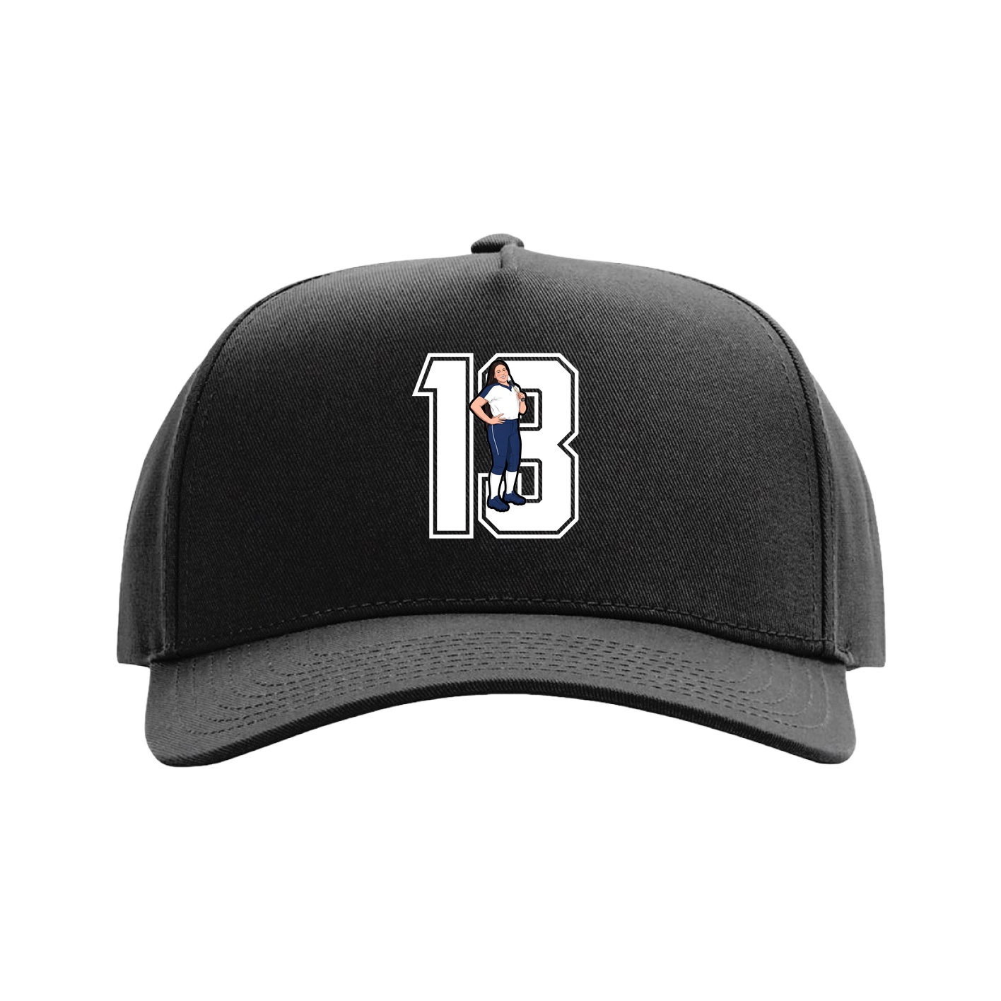 Full Fabric Five-Panel Champ Cap — Number in Black