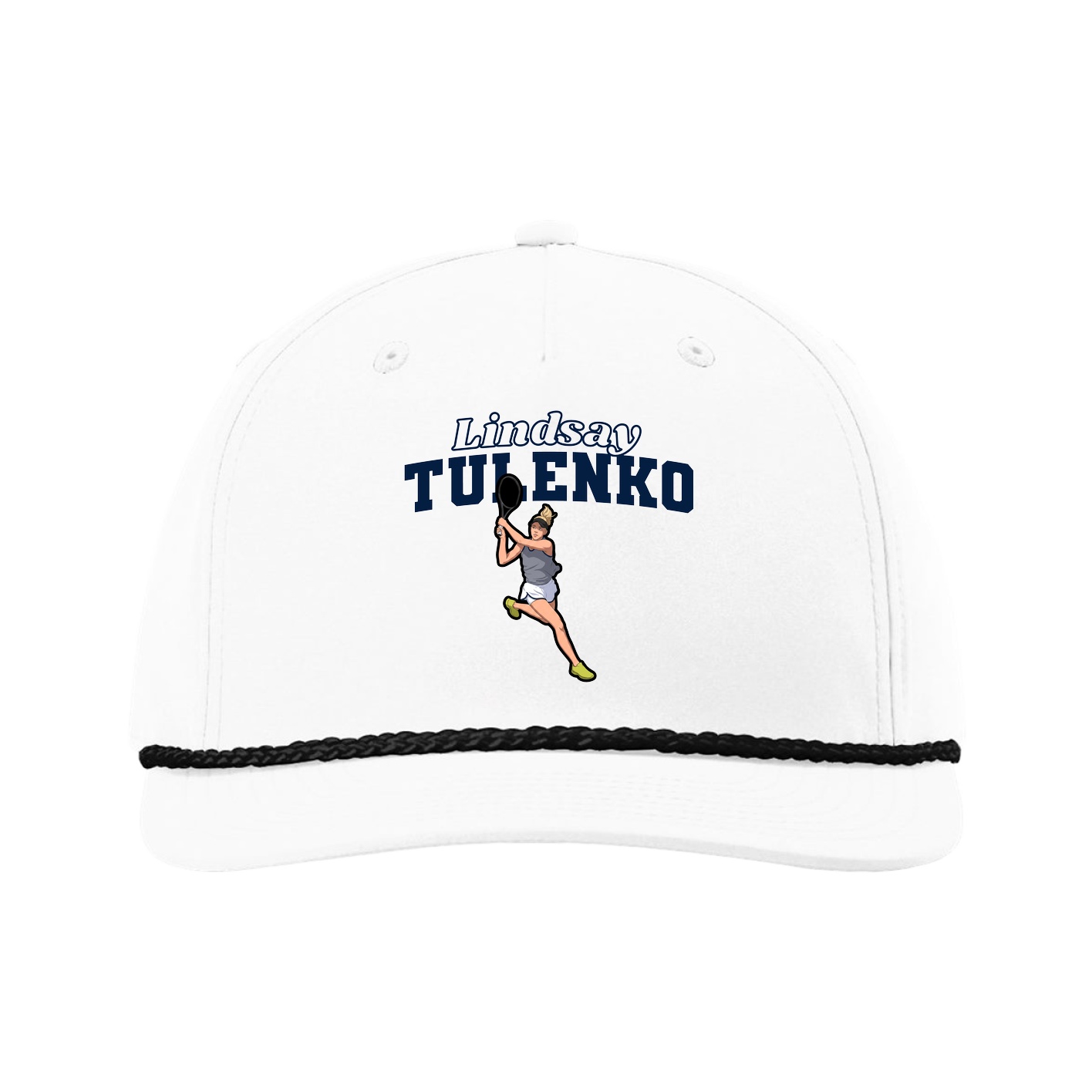 Five-Panel Classic Rope Cap — Name Arch in White