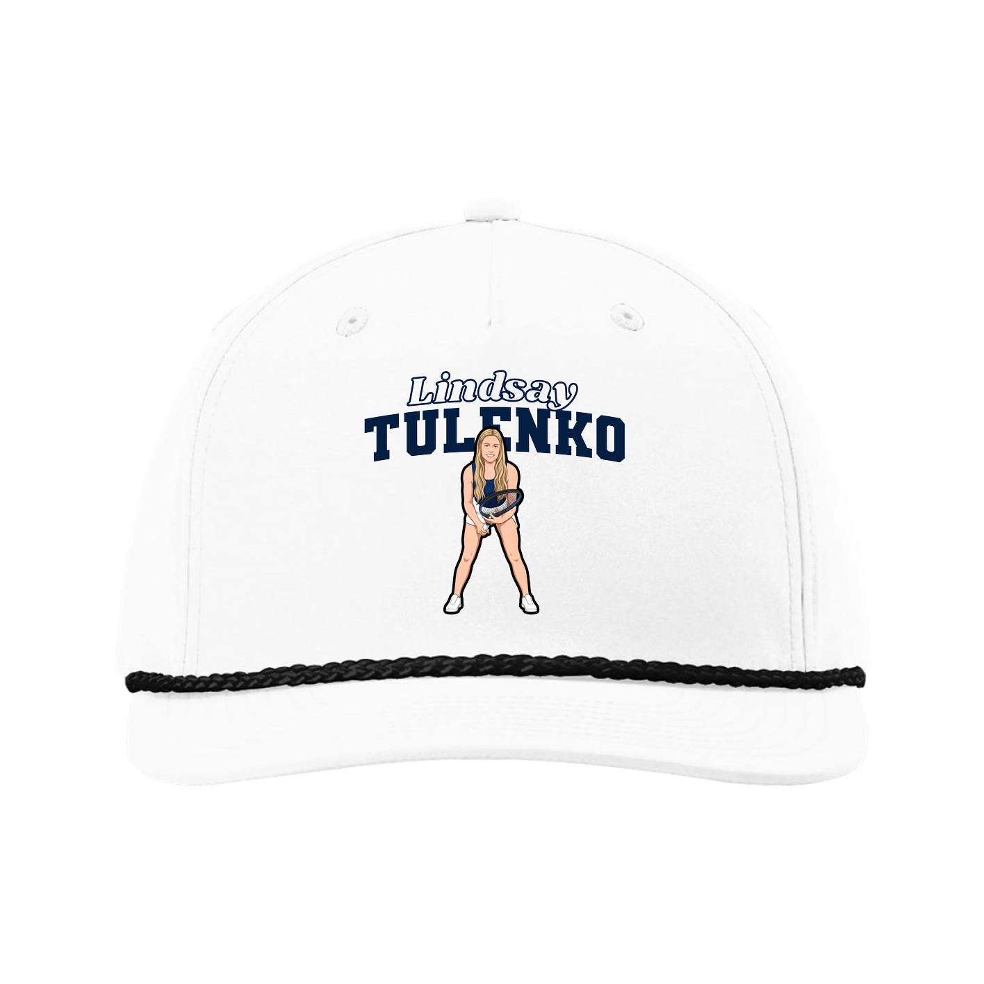Five-Panel Classic Rope Cap — Name Arch in White