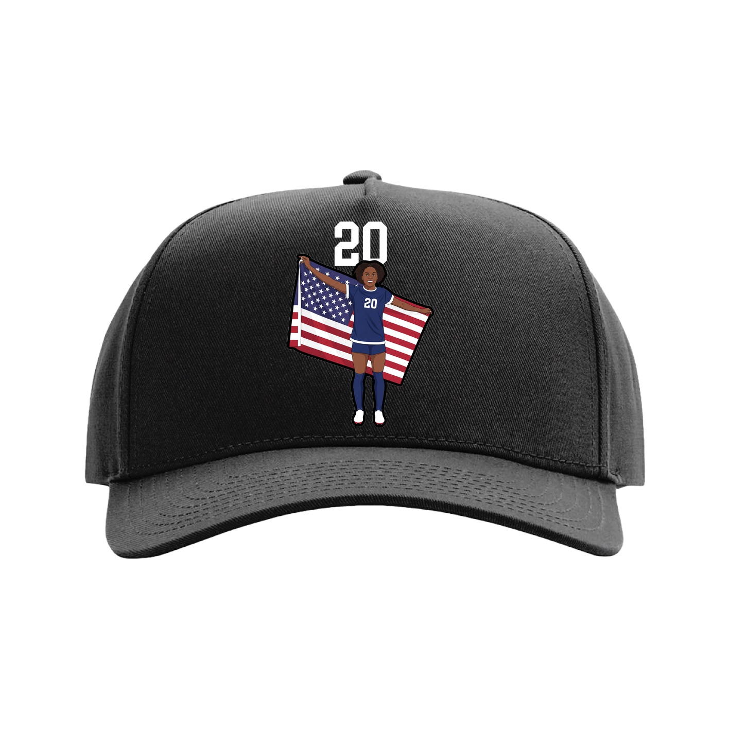 Full Fabric Five-Panel Champ Cap — Number Top in Black