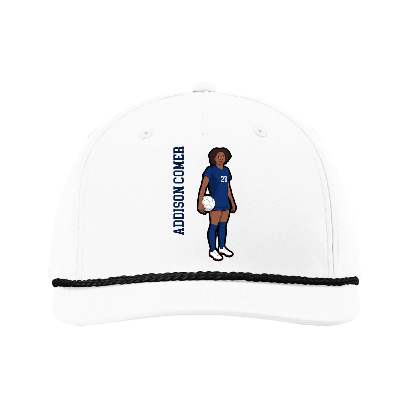 Five-Panel Classic Rope Cap — Name Vertical in White