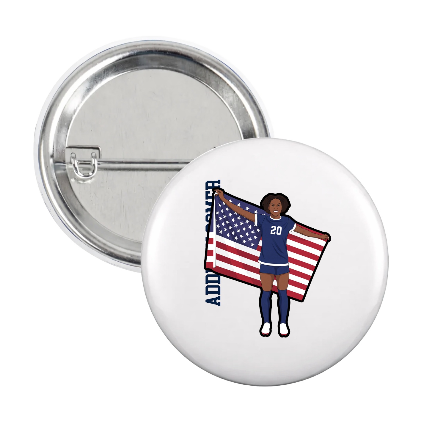 Game Day Button — Name Vertical in White