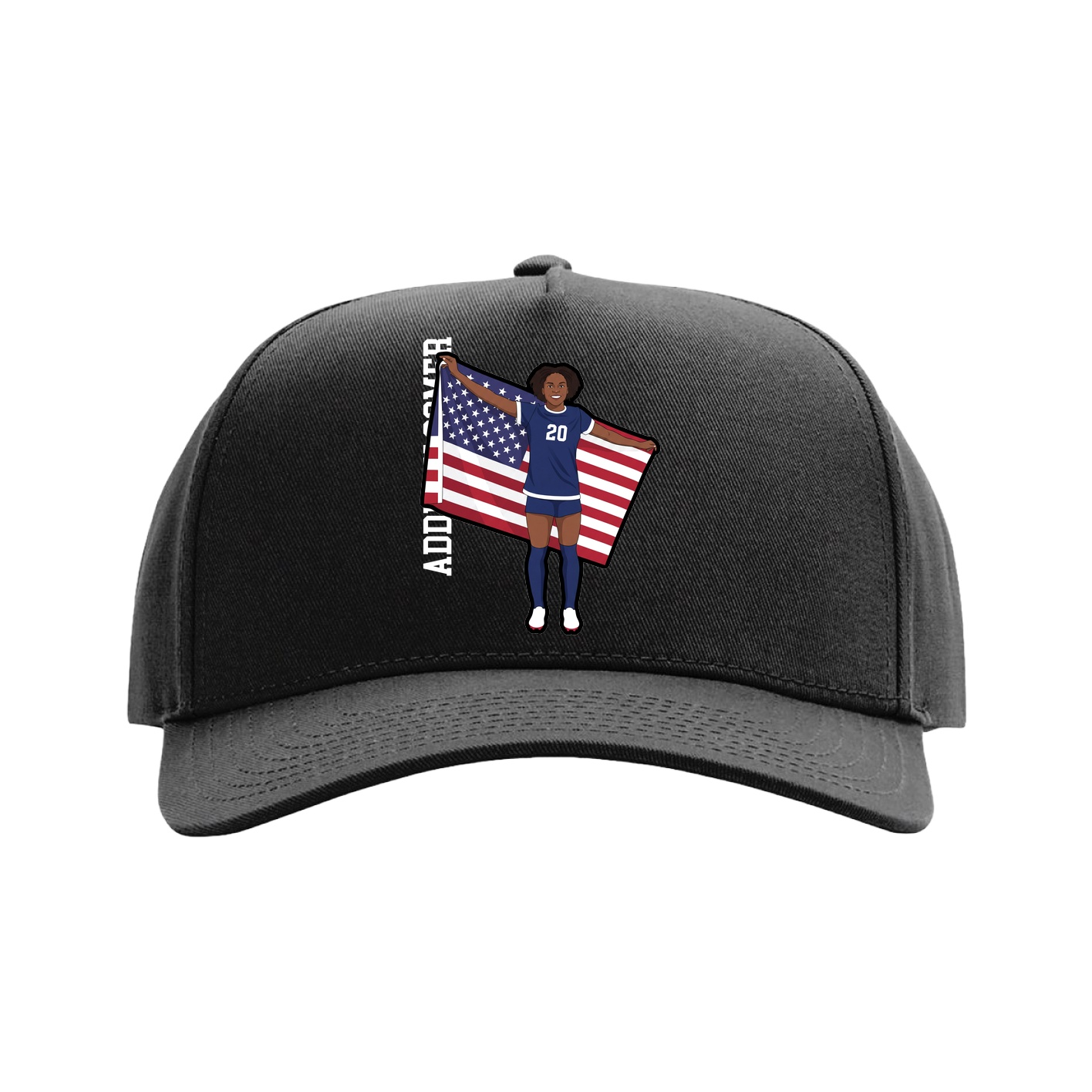 Full Fabric Five-Panel Champ Cap — Name Vertical in Black