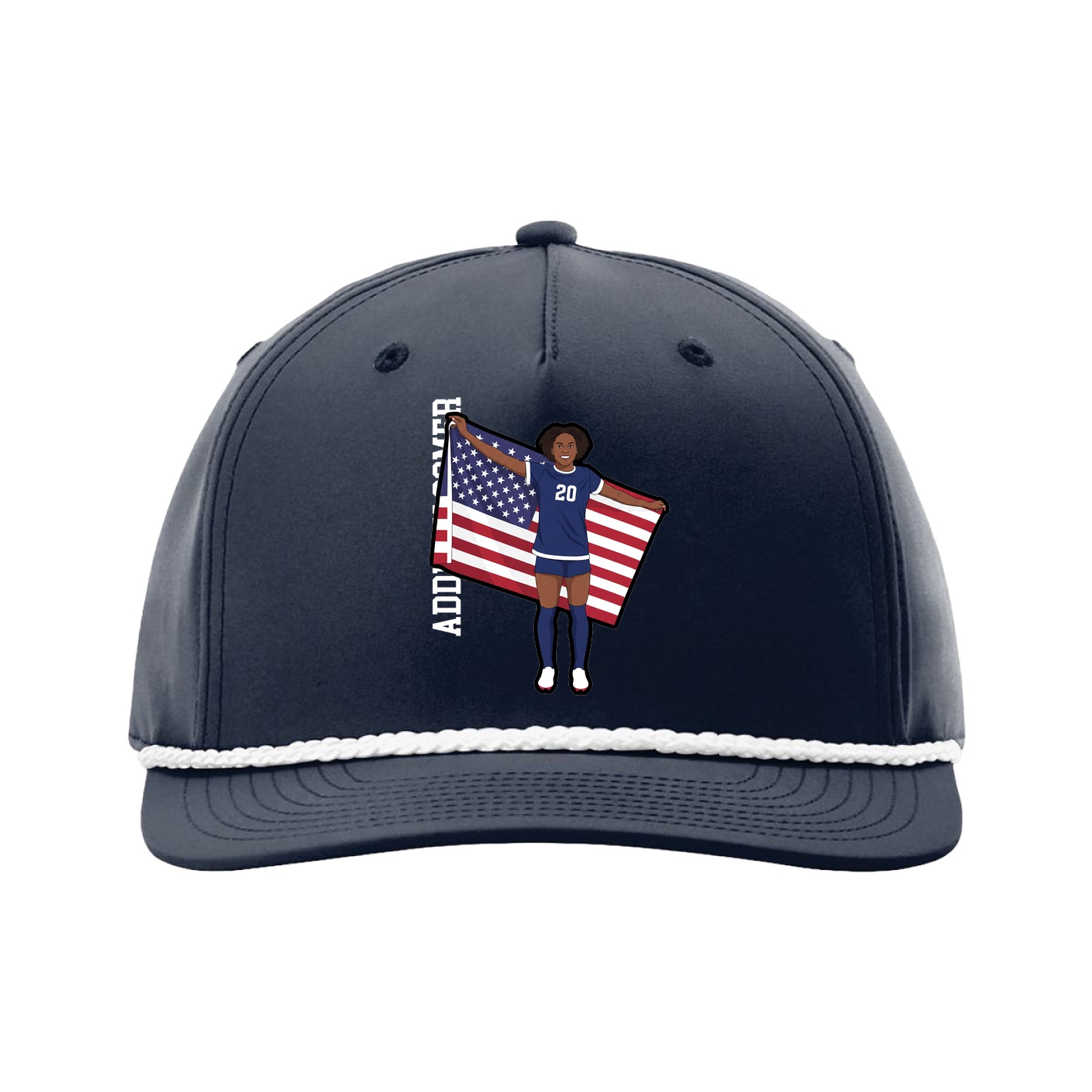 Five-Panel Classic Rope Cap — Name Vertical in Navy