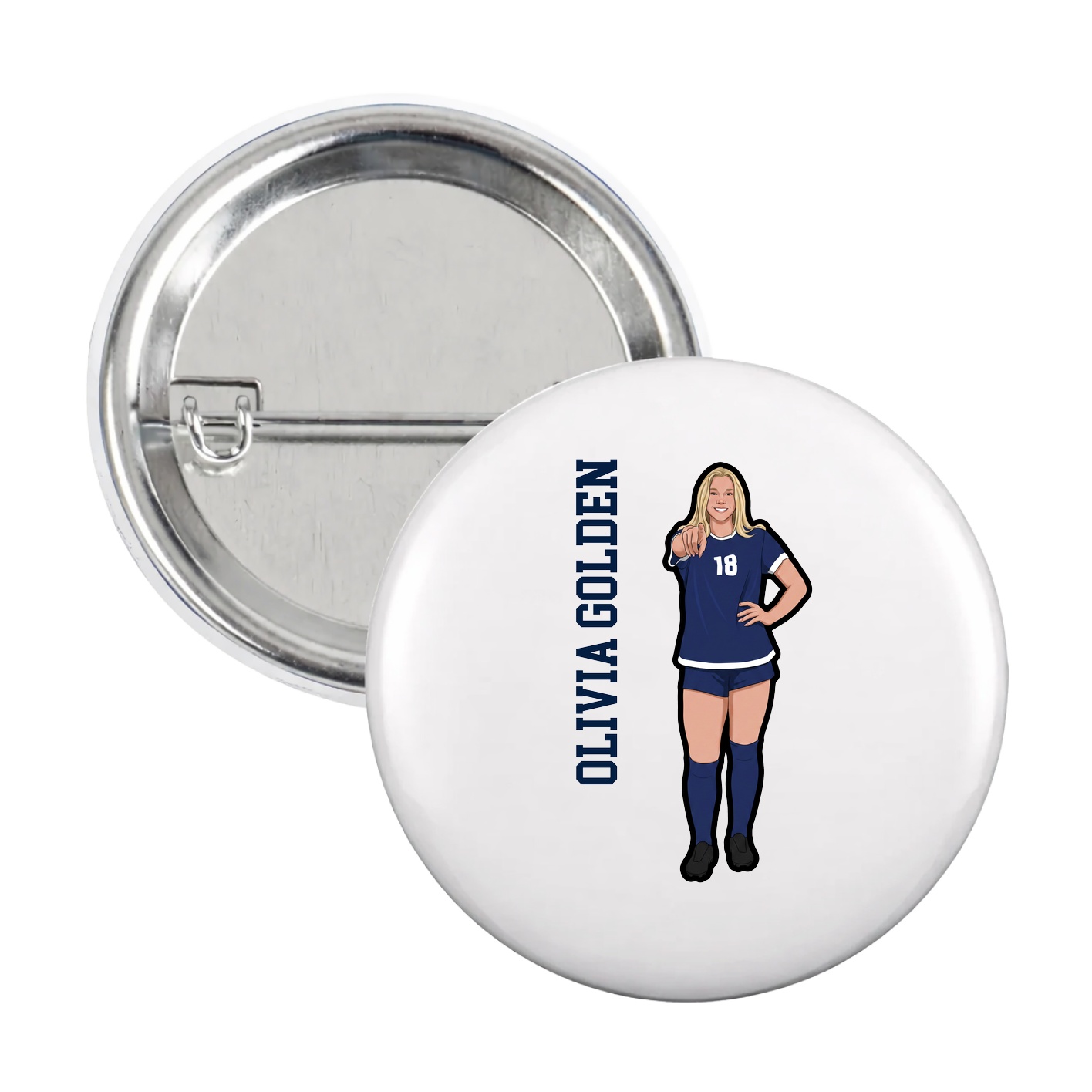 Game Day Button — Name Vertical in White