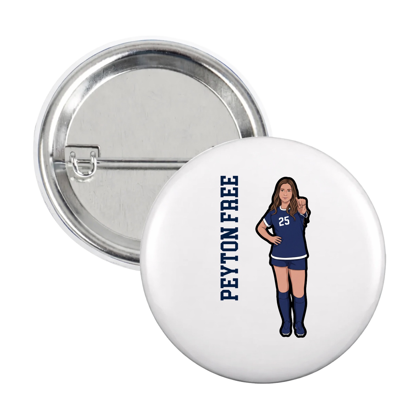 Game Day Button — Name Vertical in White
