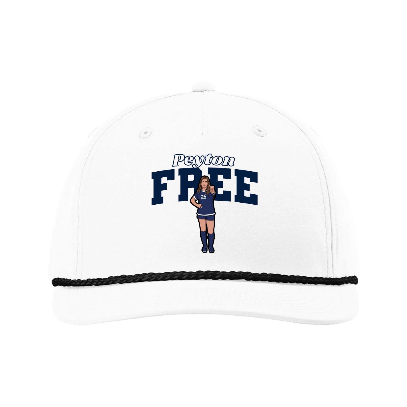 Five-Panel Classic Rope Cap — Name Arch in White