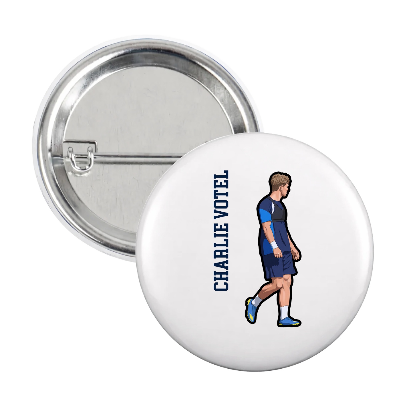 Game Day Button — Name Vertical in White