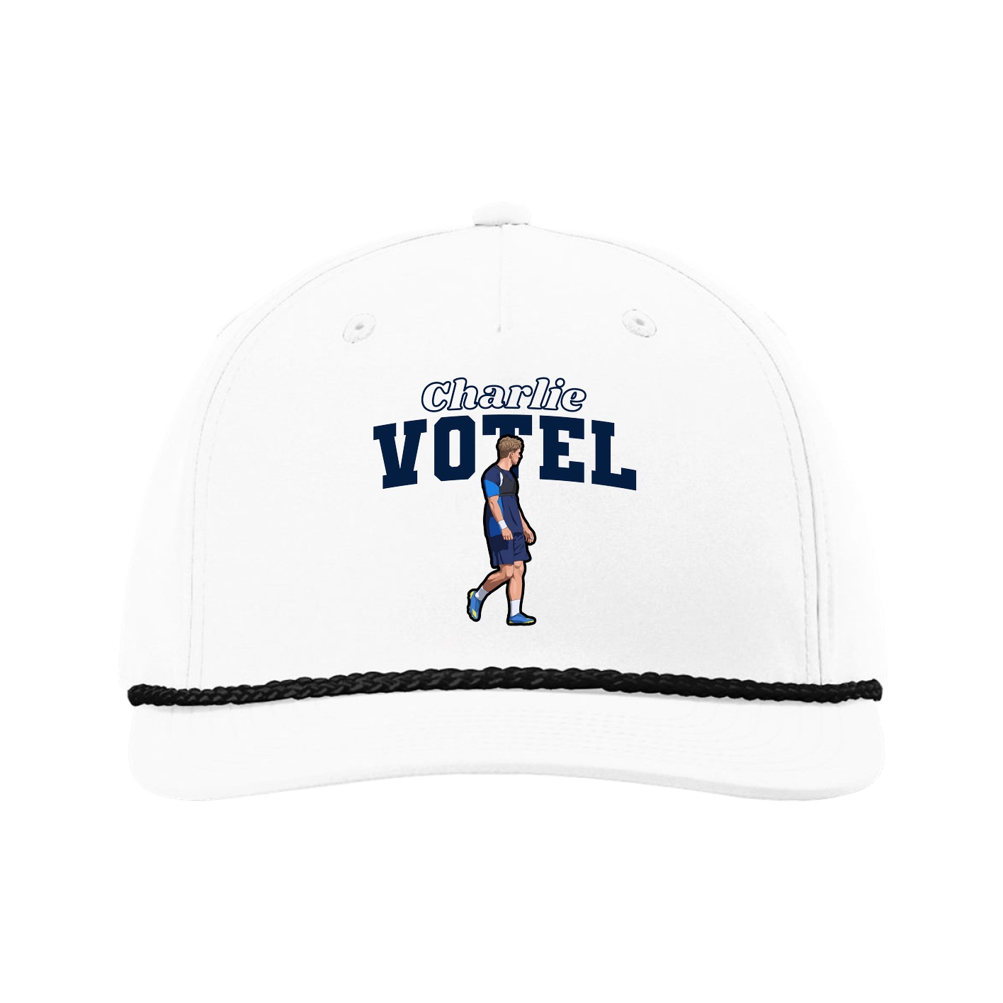 Five-Panel Classic Rope Cap — Name Arch in White