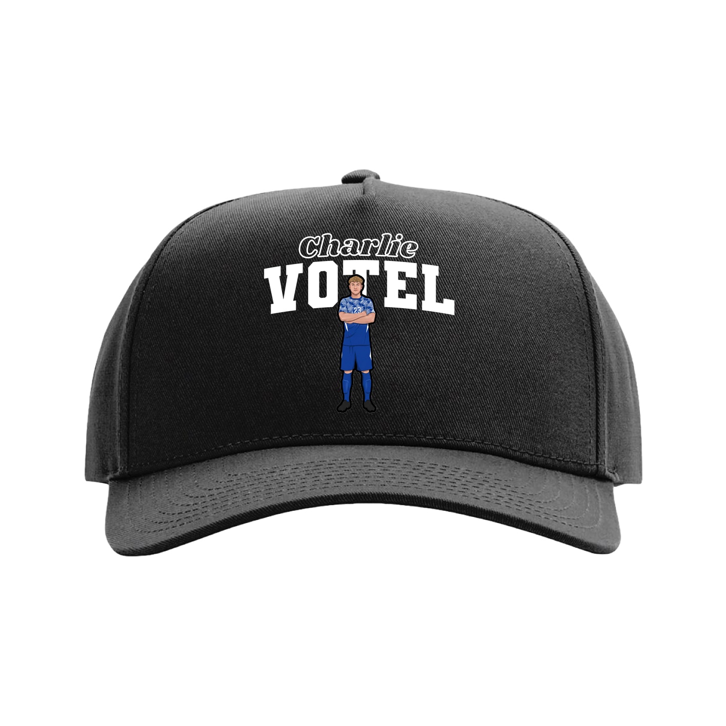 Full Fabric Five-Panel Champ Cap — Name Arch in Black