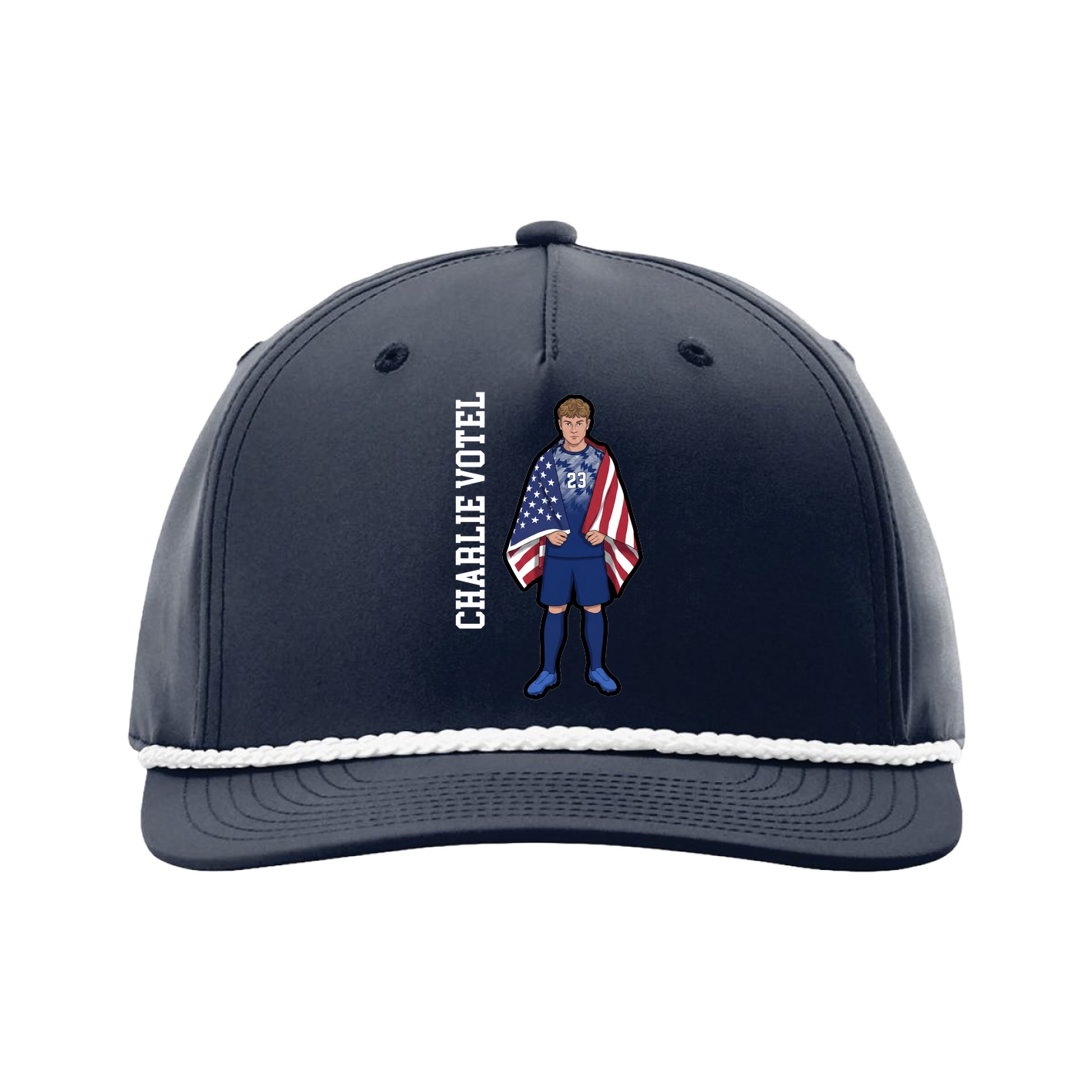 Five-Panel Classic Rope Cap — Name Vertical in Navy