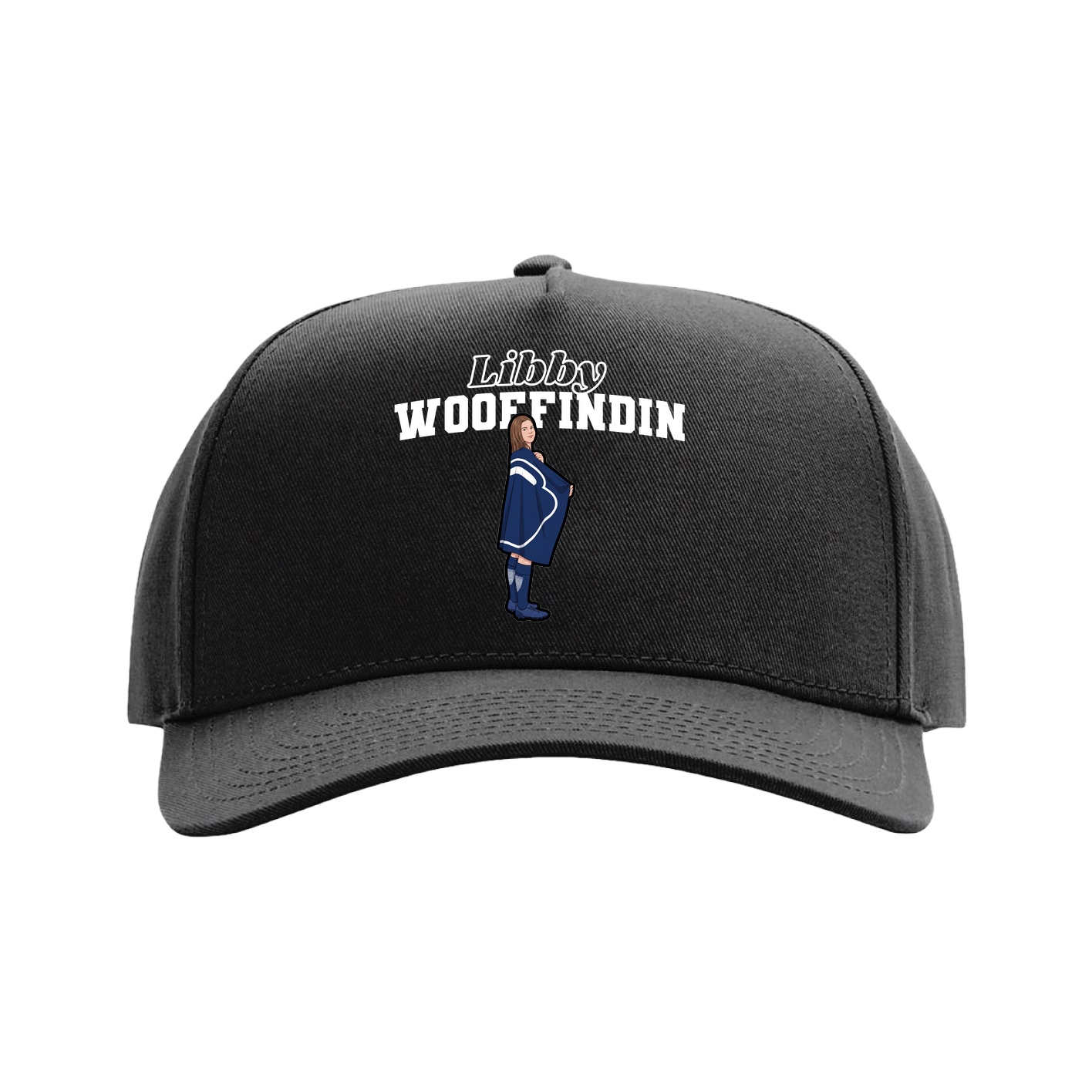 Full Fabric Five-Panel Champ Cap — Name Arch in Black