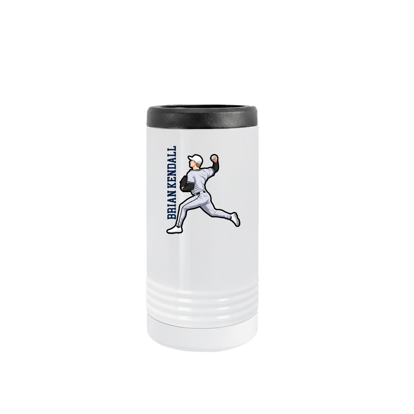 Slim Beverage Holder — Name Vertical in White