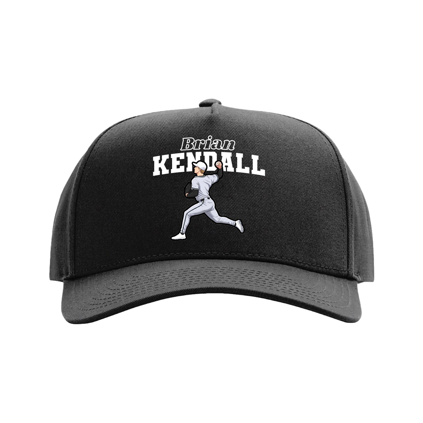 Full Fabric Five-Panel Champ Cap — Name Arch in Black