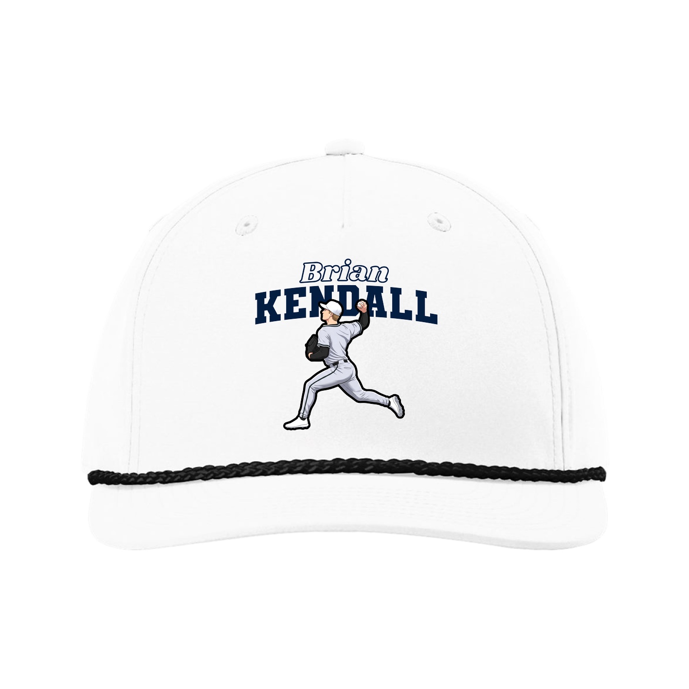 Five-Panel Classic Rope Cap — Name Arch in White