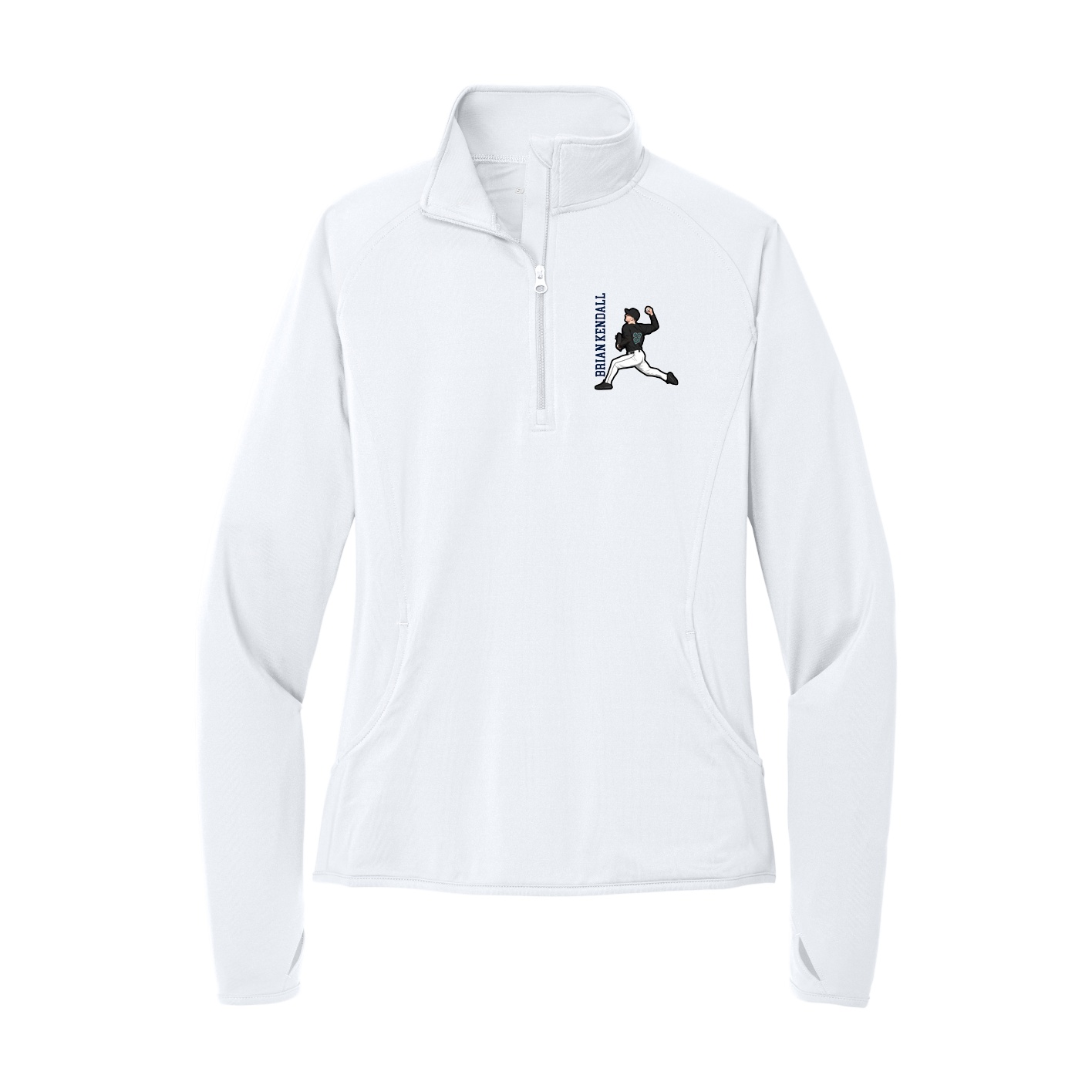 Women's Q-Zip Pullover — Name Vertical in White
