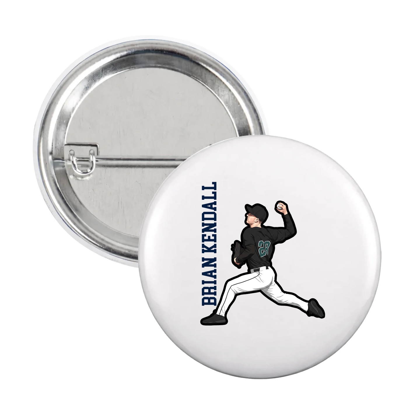 Game Day Button — Name Vertical in White