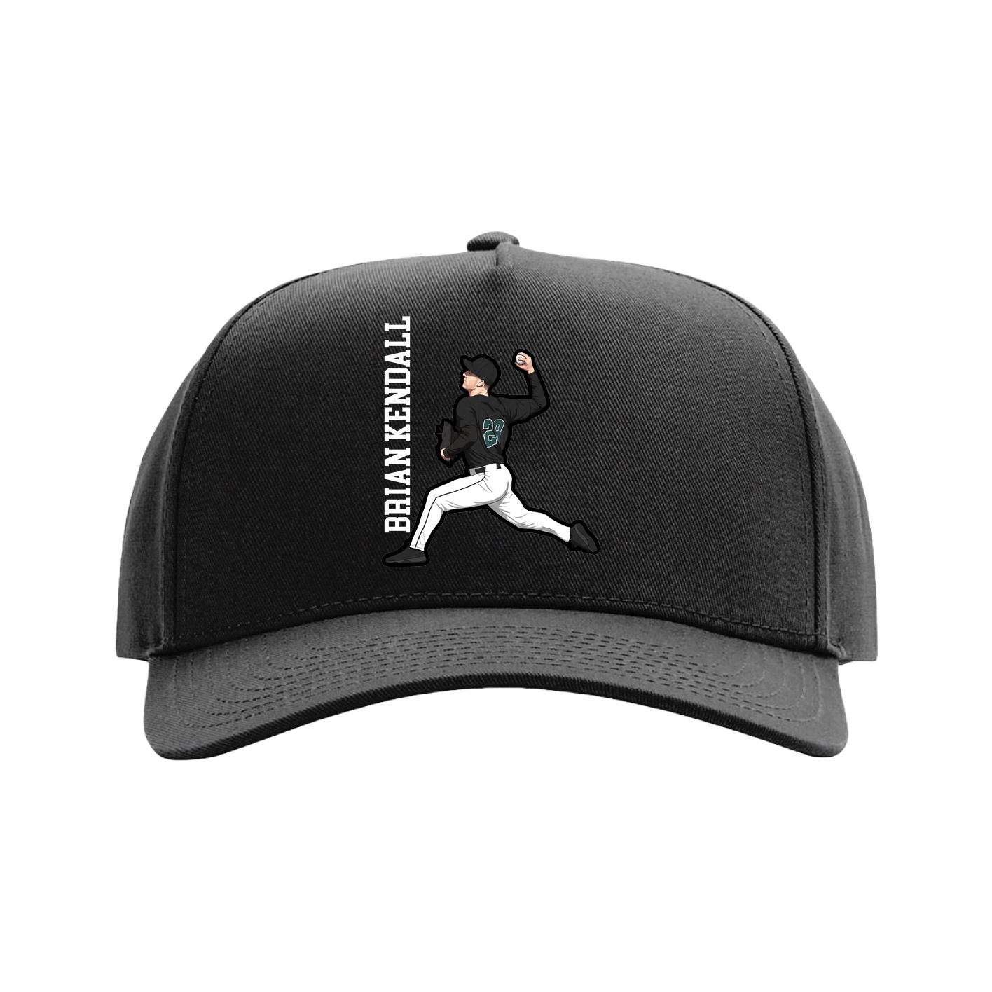 Full Fabric Five-Panel Champ Cap — Name Vertical in Black