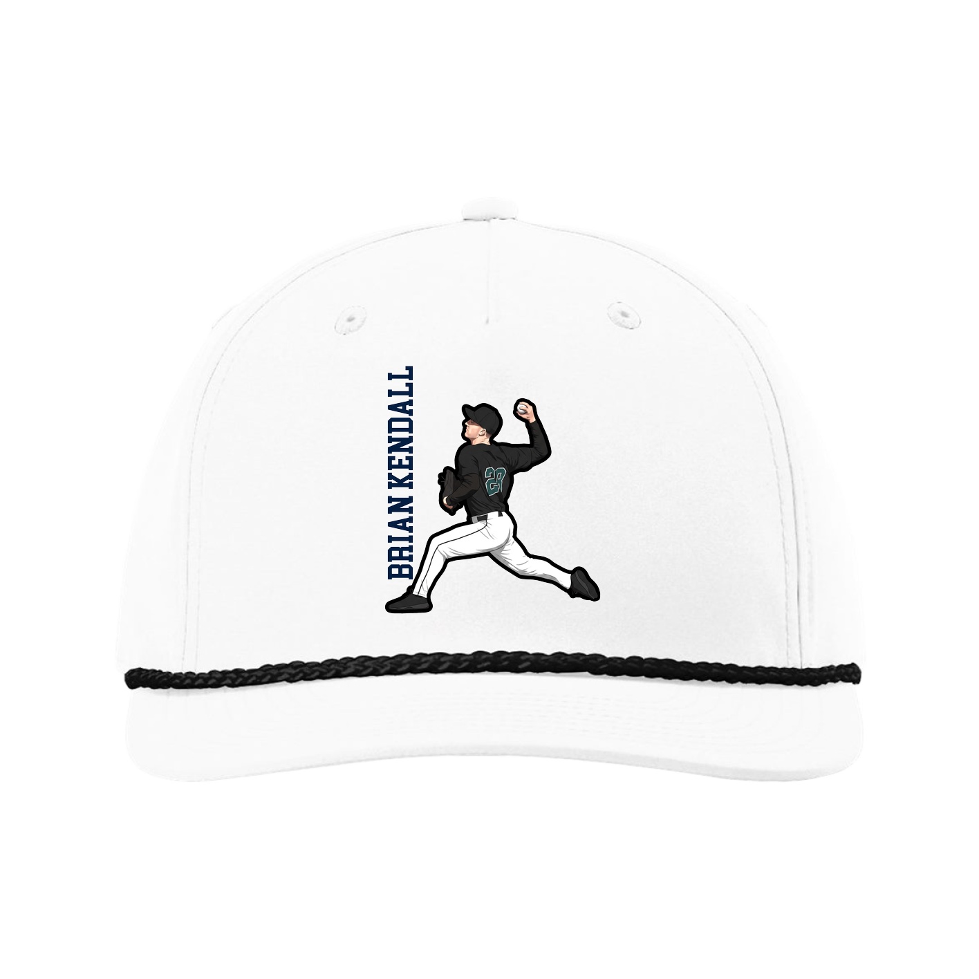 Five-Panel Classic Rope Cap — Name Vertical in White