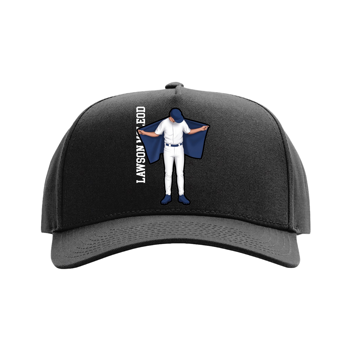 Full Fabric Five-Panel Champ Cap — Name Vertical in Black