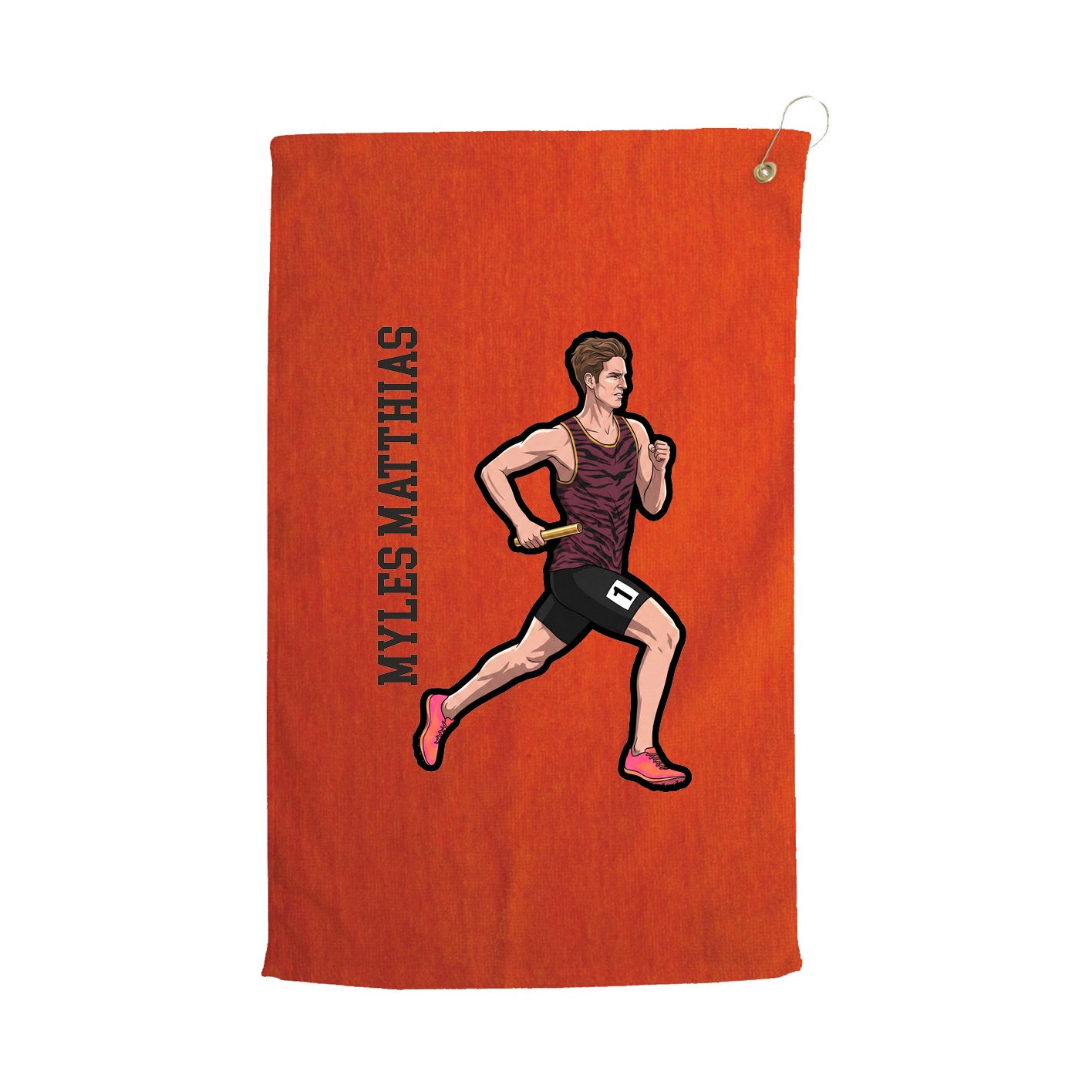 Golf Towel — Name Vertical in Orange