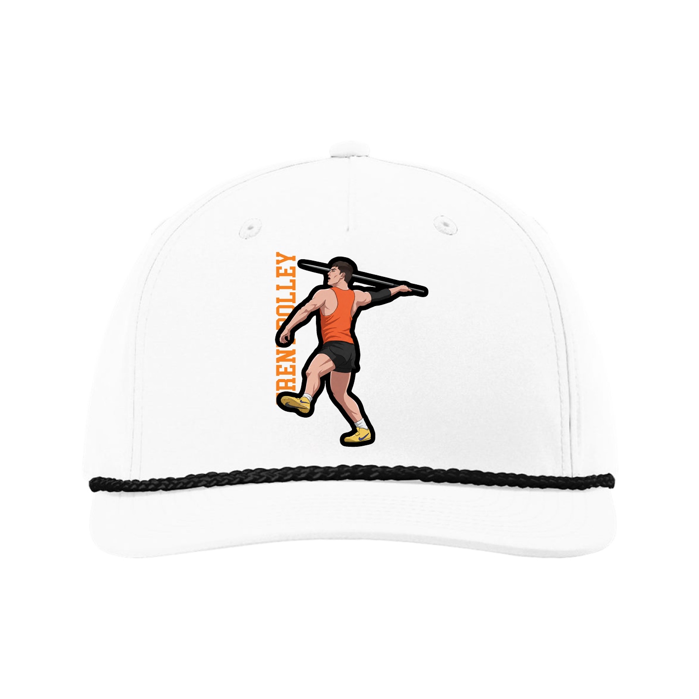 Five-Panel Classic Rope Cap — Name Vertical in White