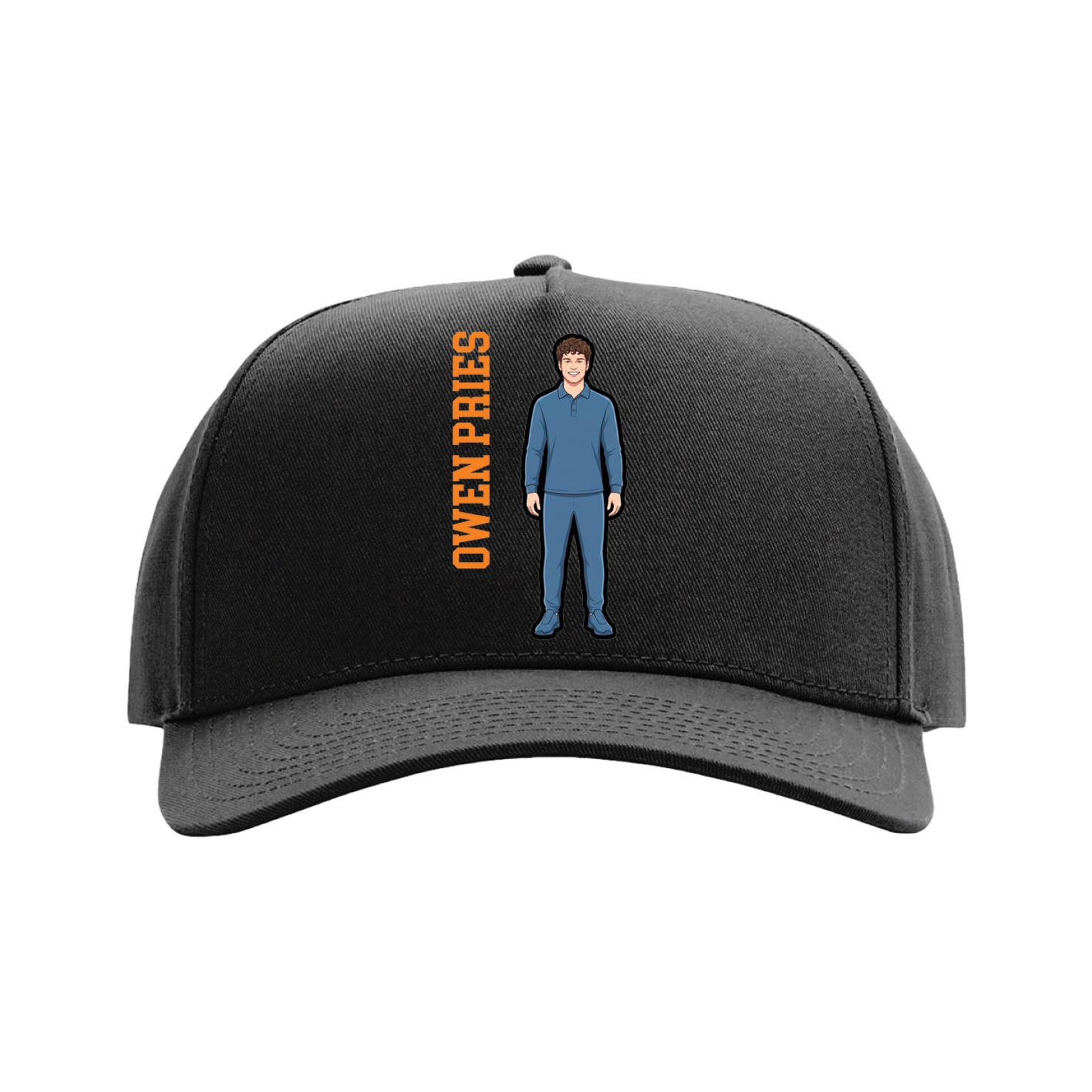 Full Fabric Five-Panel Champ Cap — Name Vertical in Black