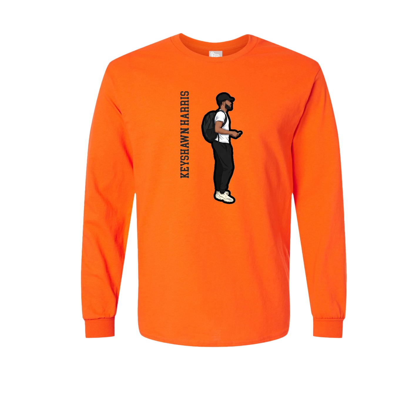 Long Sleeve Tee — Name Vertical in Orange