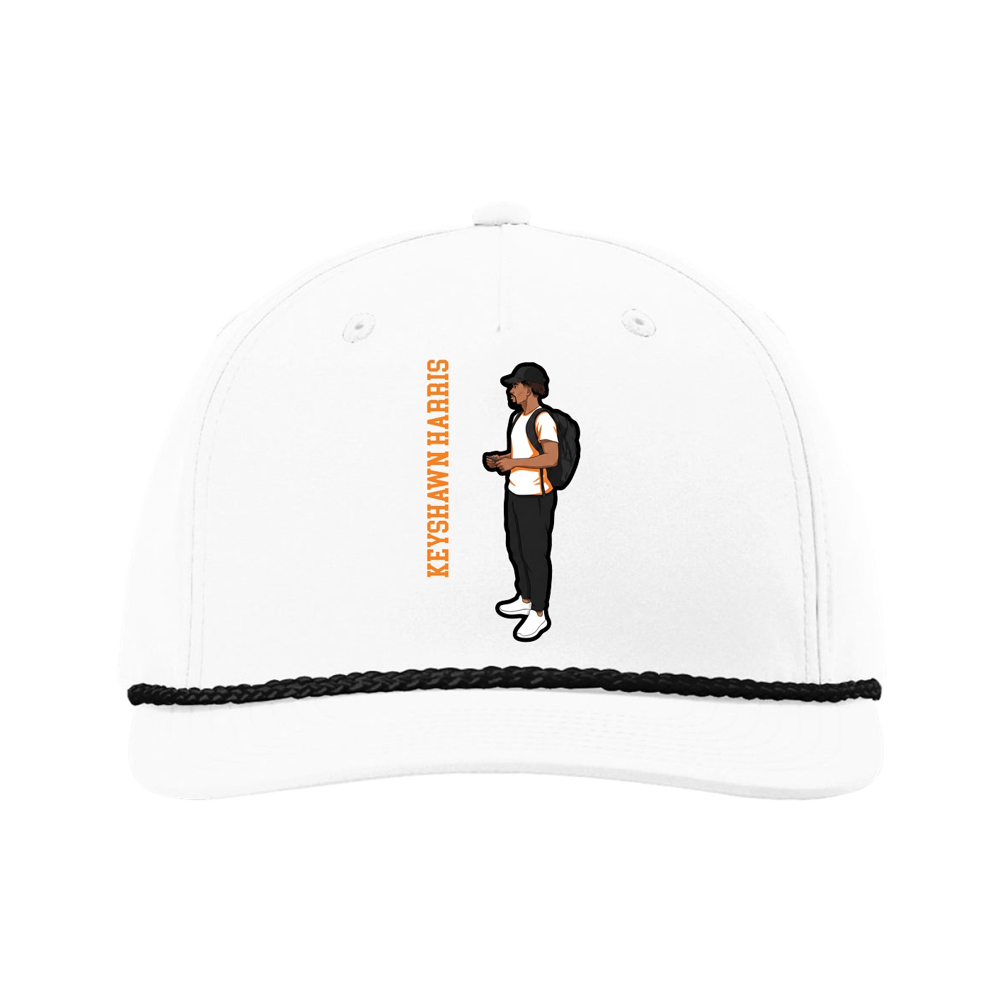 Five-Panel Classic Rope Cap — Name Vertical in White