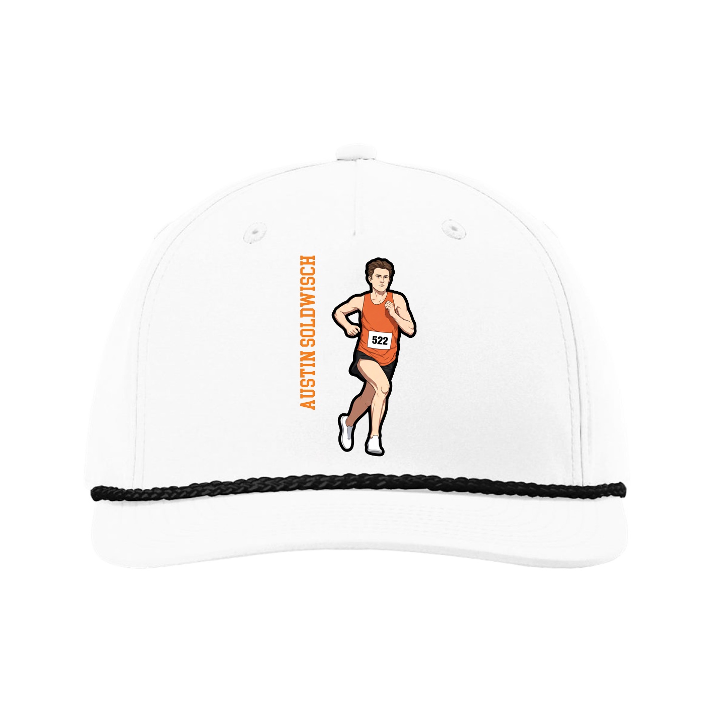 Five-Panel Classic Rope Cap — Name Vertical in White