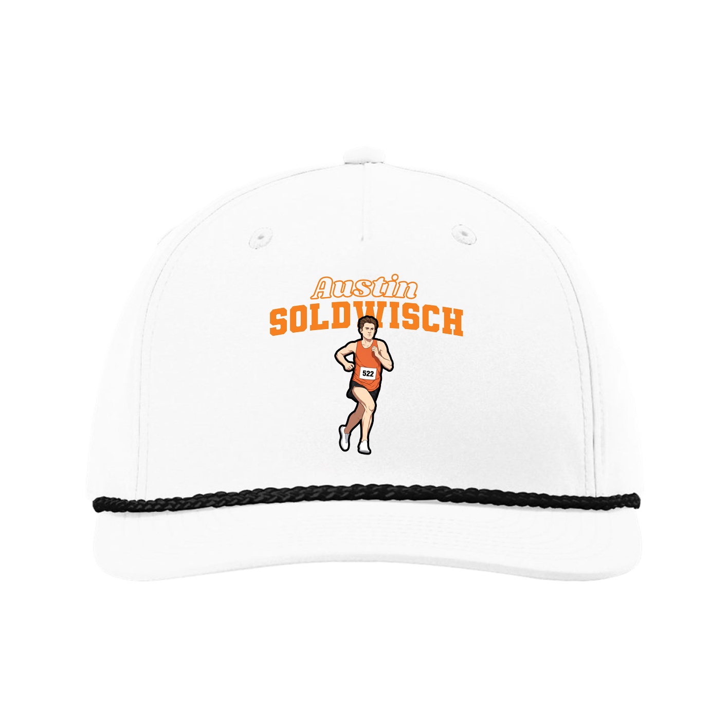 Five-Panel Classic Rope Cap — Name Arch in White