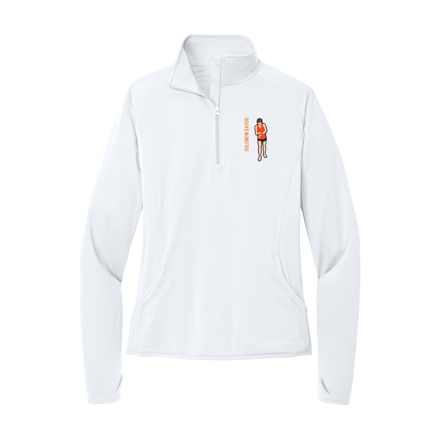 Women's Q-Zip Pullover — Name Vertical in White