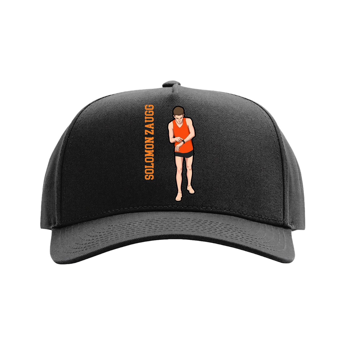 Full Fabric Five-Panel Champ Cap — Name Vertical in Black