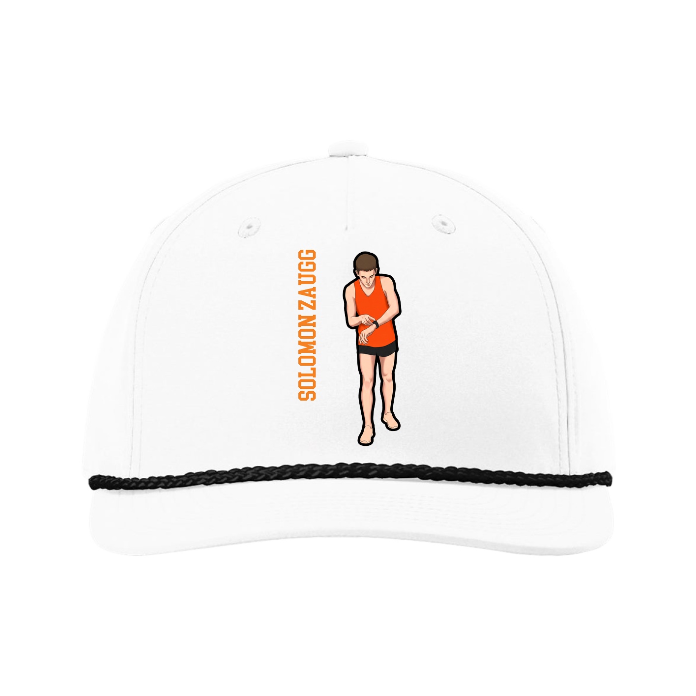 Five-Panel Classic Rope Cap — Name Vertical in White