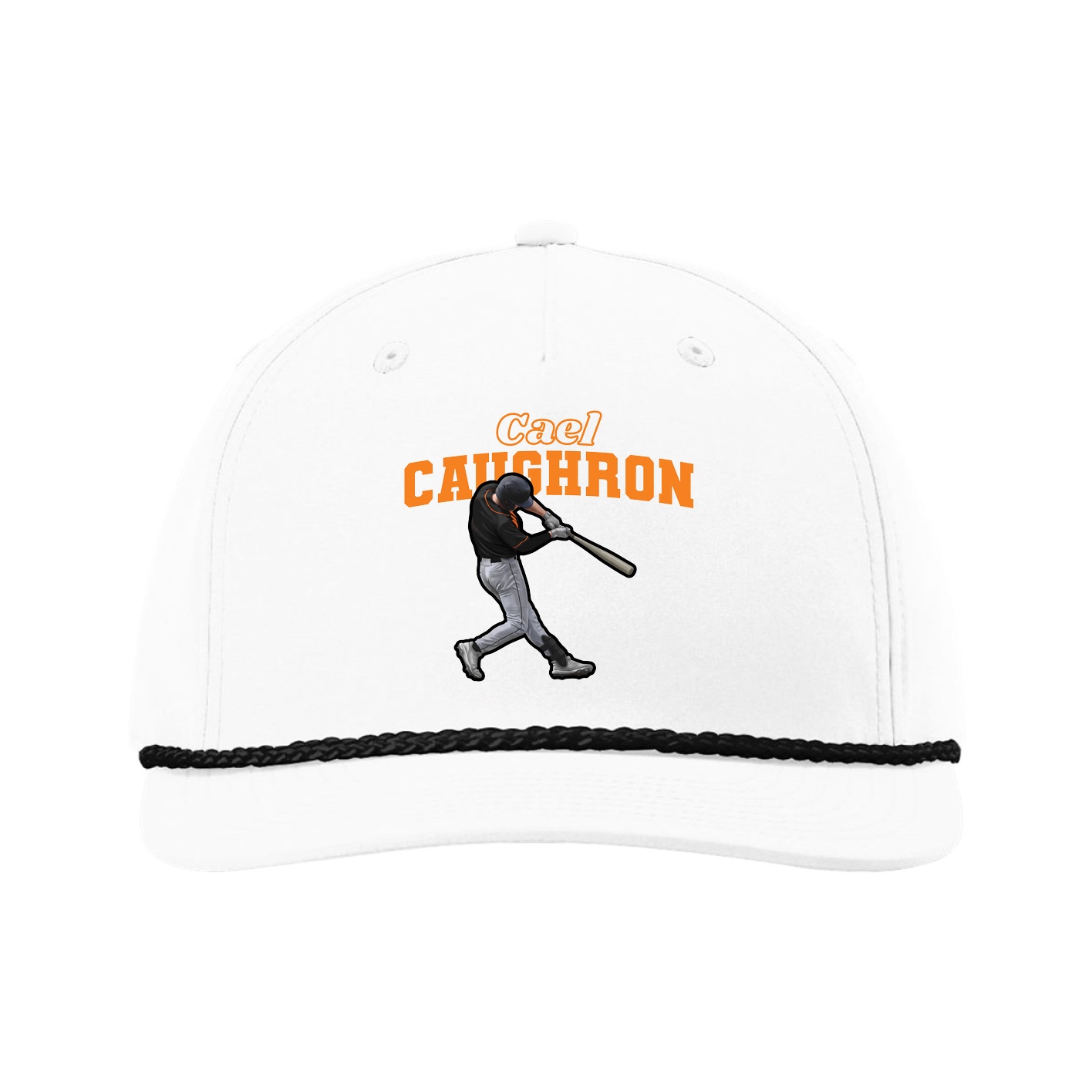 Five-Panel Classic Rope Cap — Name Arch in White