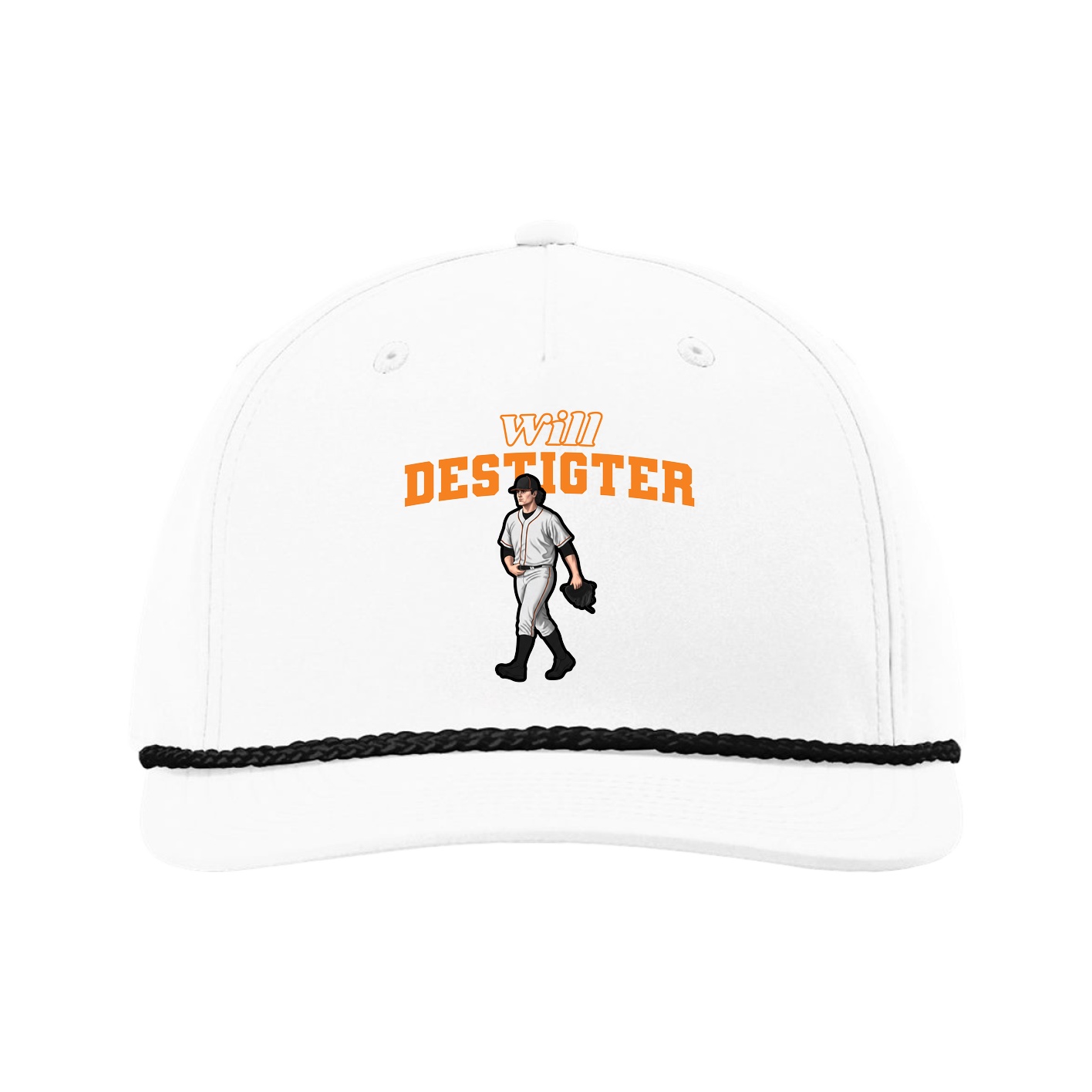 Five-Panel Classic Rope Cap — Name Arch in White