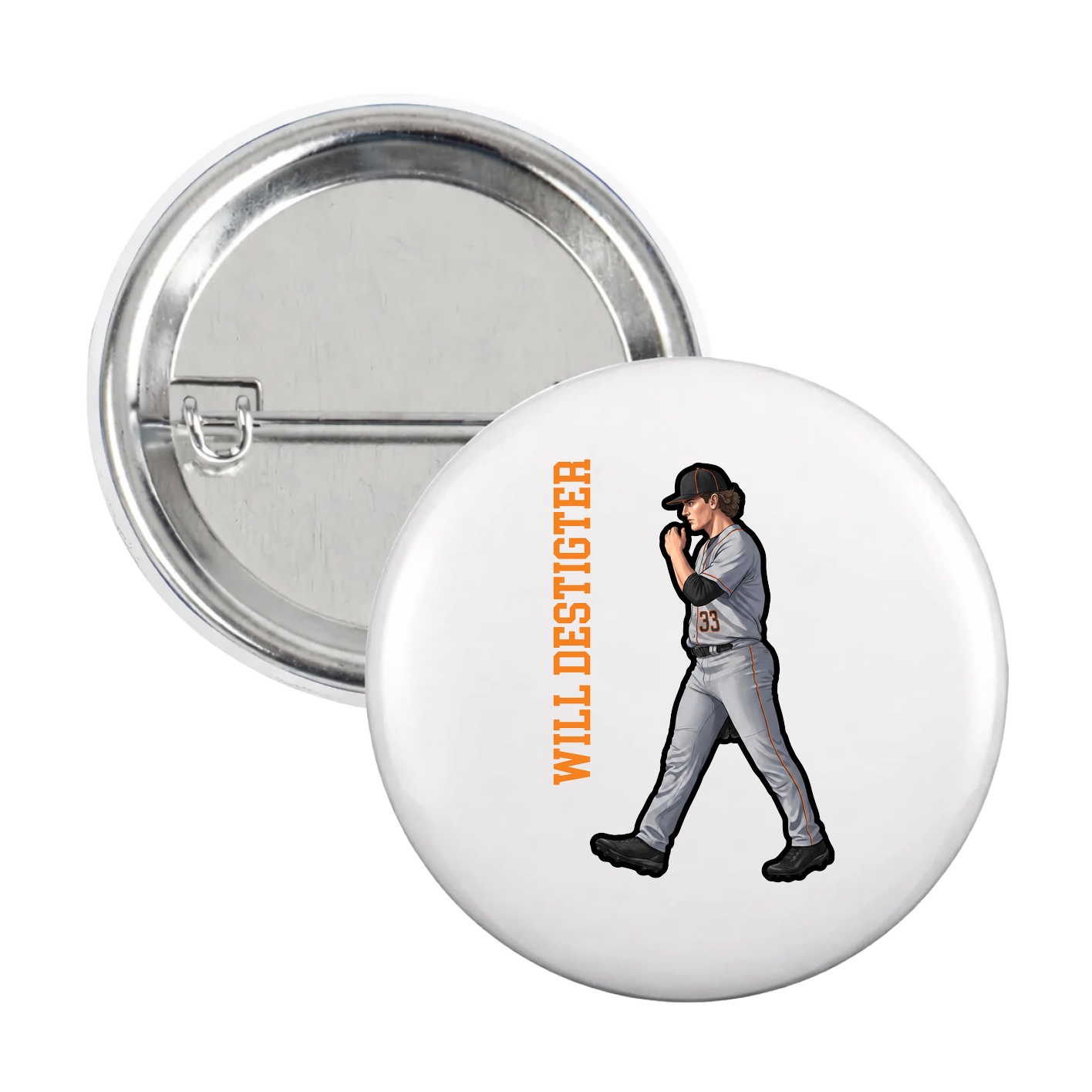 Game Day Button — Name Vertical in White
