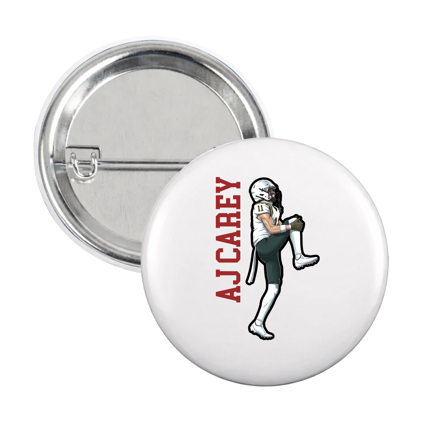 Game Day Button — Name Vertical in White