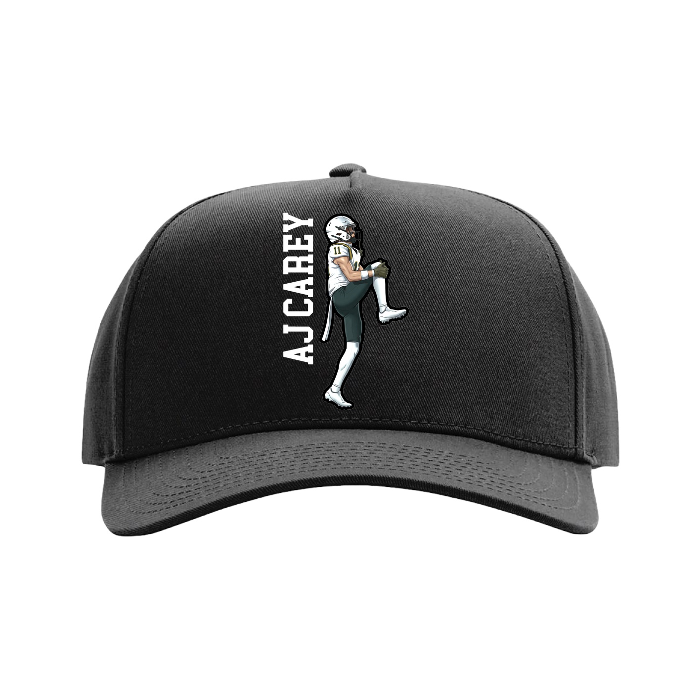 Full Fabric Five-Panel Champ Cap — Name Vertical in Black