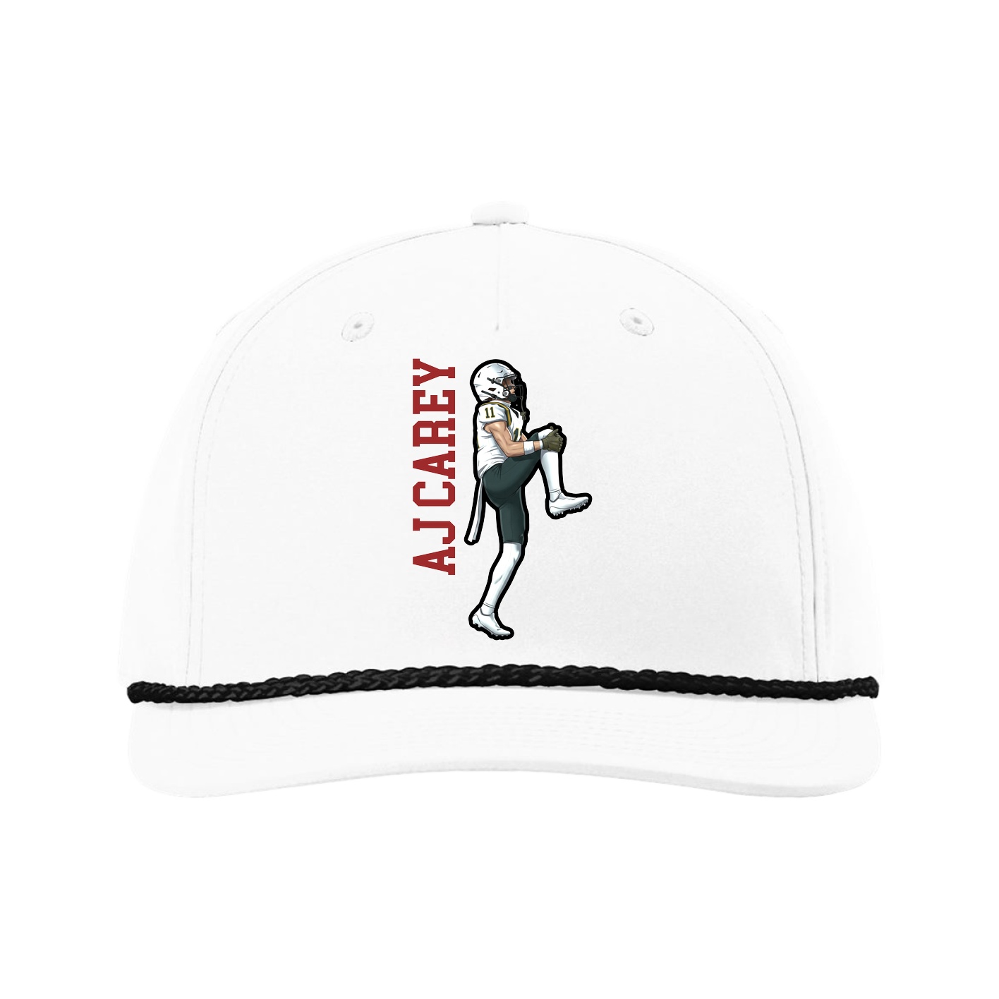 Five-Panel Classic Rope Cap — Name Vertical in White