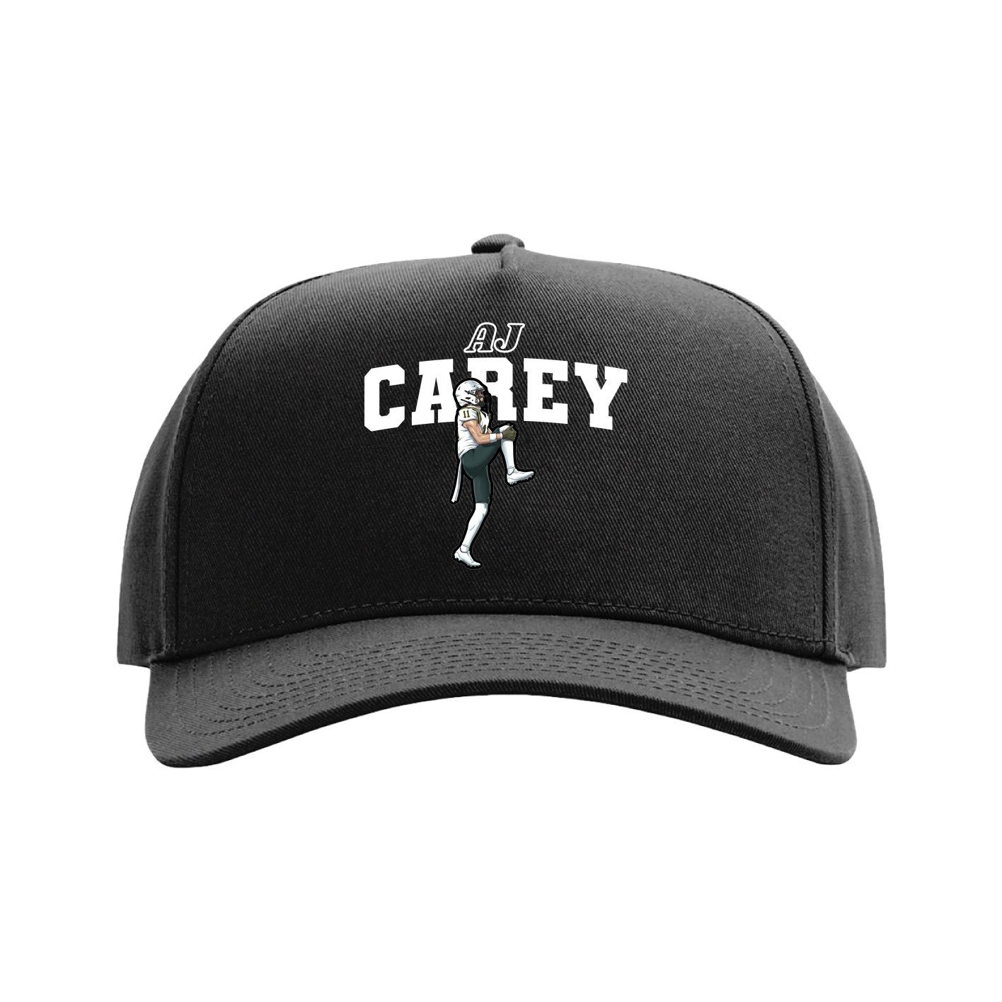 Full Fabric Five-Panel Champ Cap — Name Arch in Black