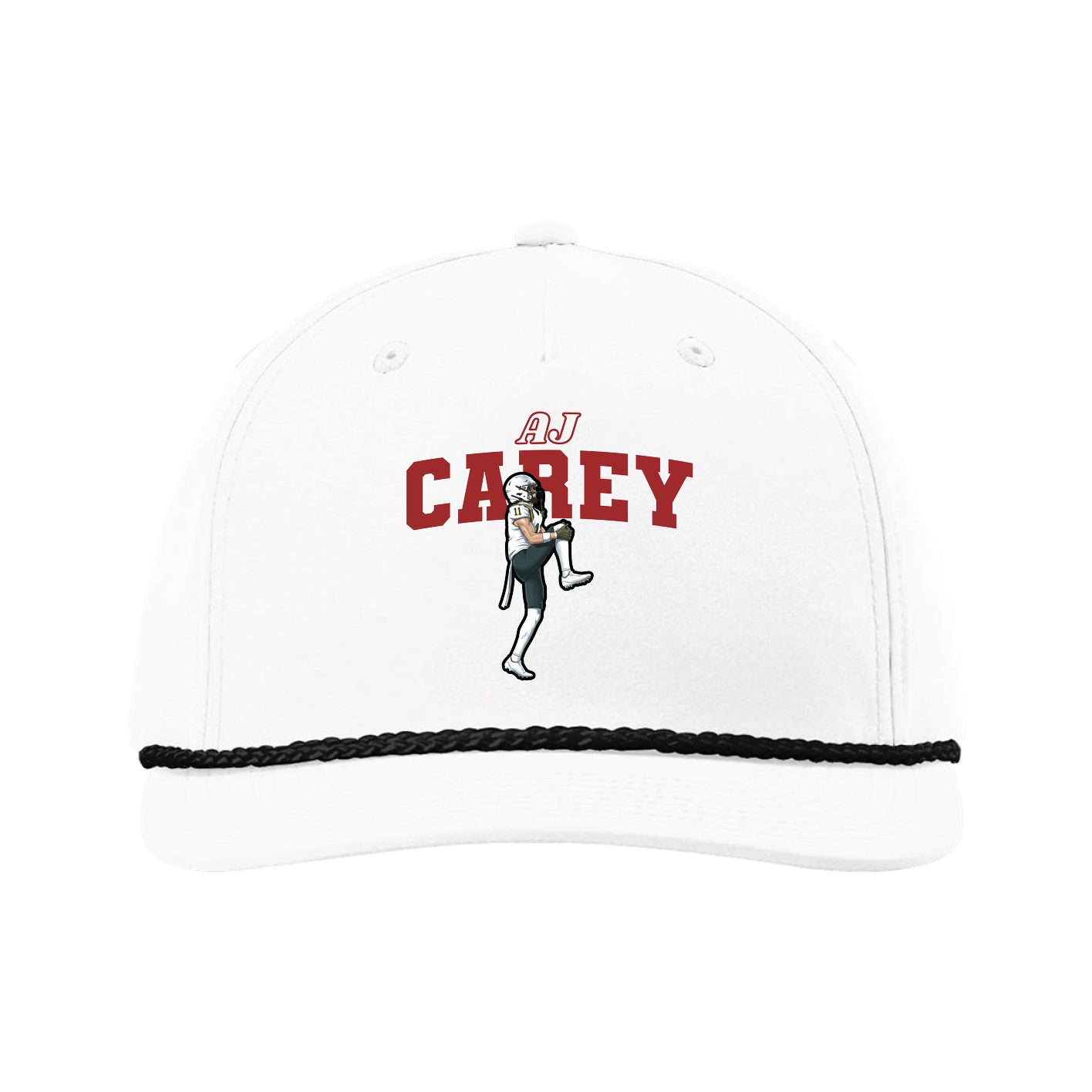 Five-Panel Classic Rope Cap — Name Arch in White