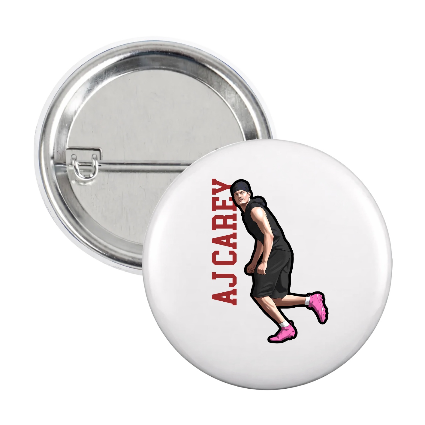 Game Day Button — Name Vertical in White