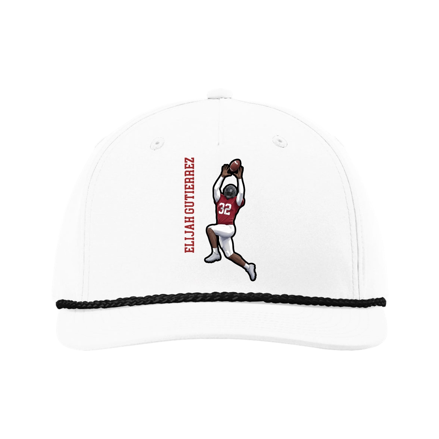 Five-Panel Classic Rope Cap — Name Vertical in White