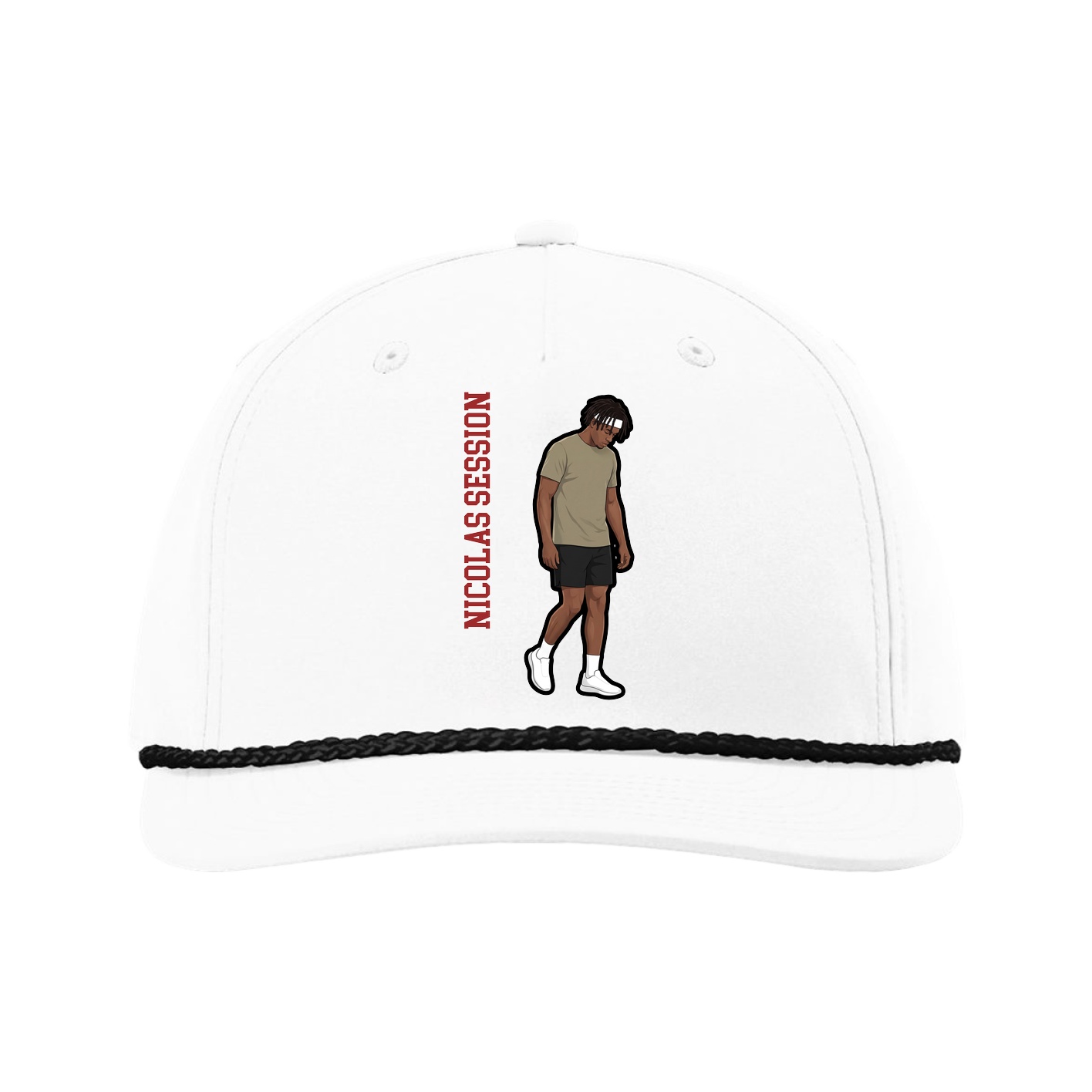 Five-Panel Classic Rope Cap — Name Vertical in White