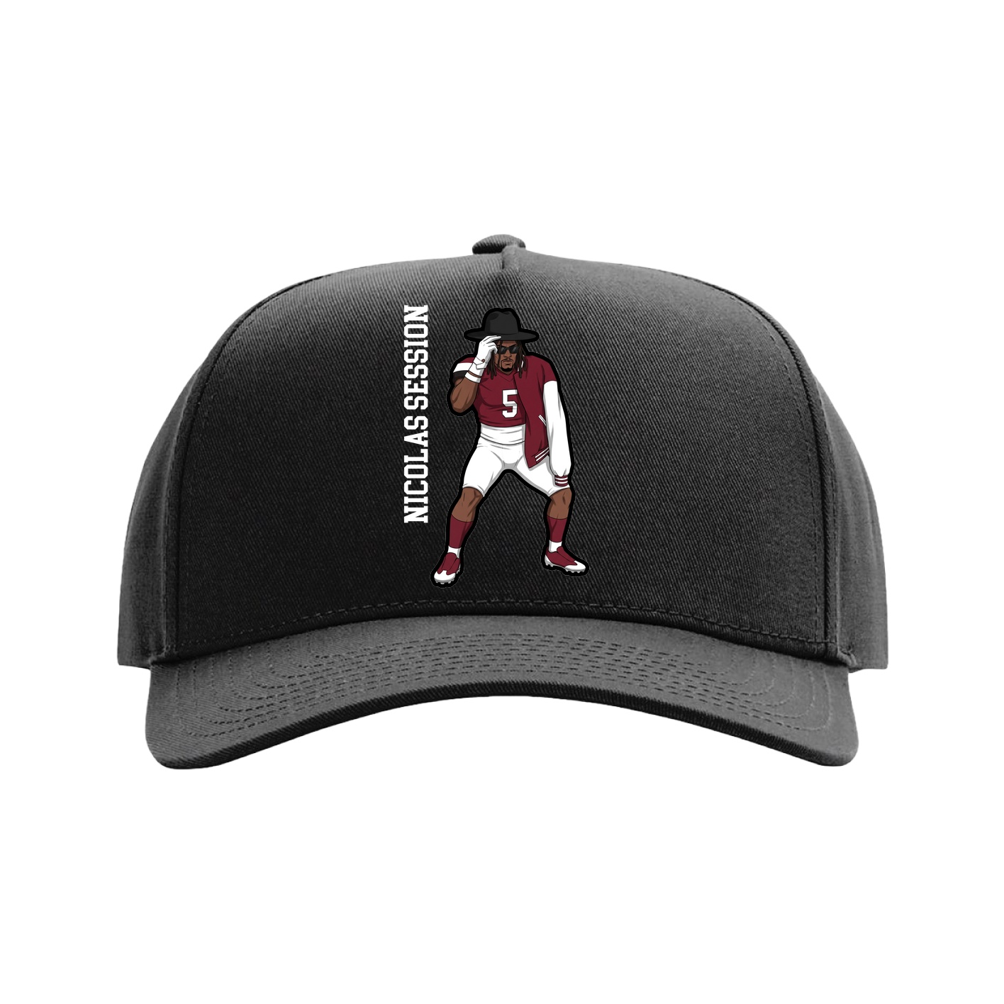 Full Fabric Five-Panel Champ Cap — Name Vertical in Black
