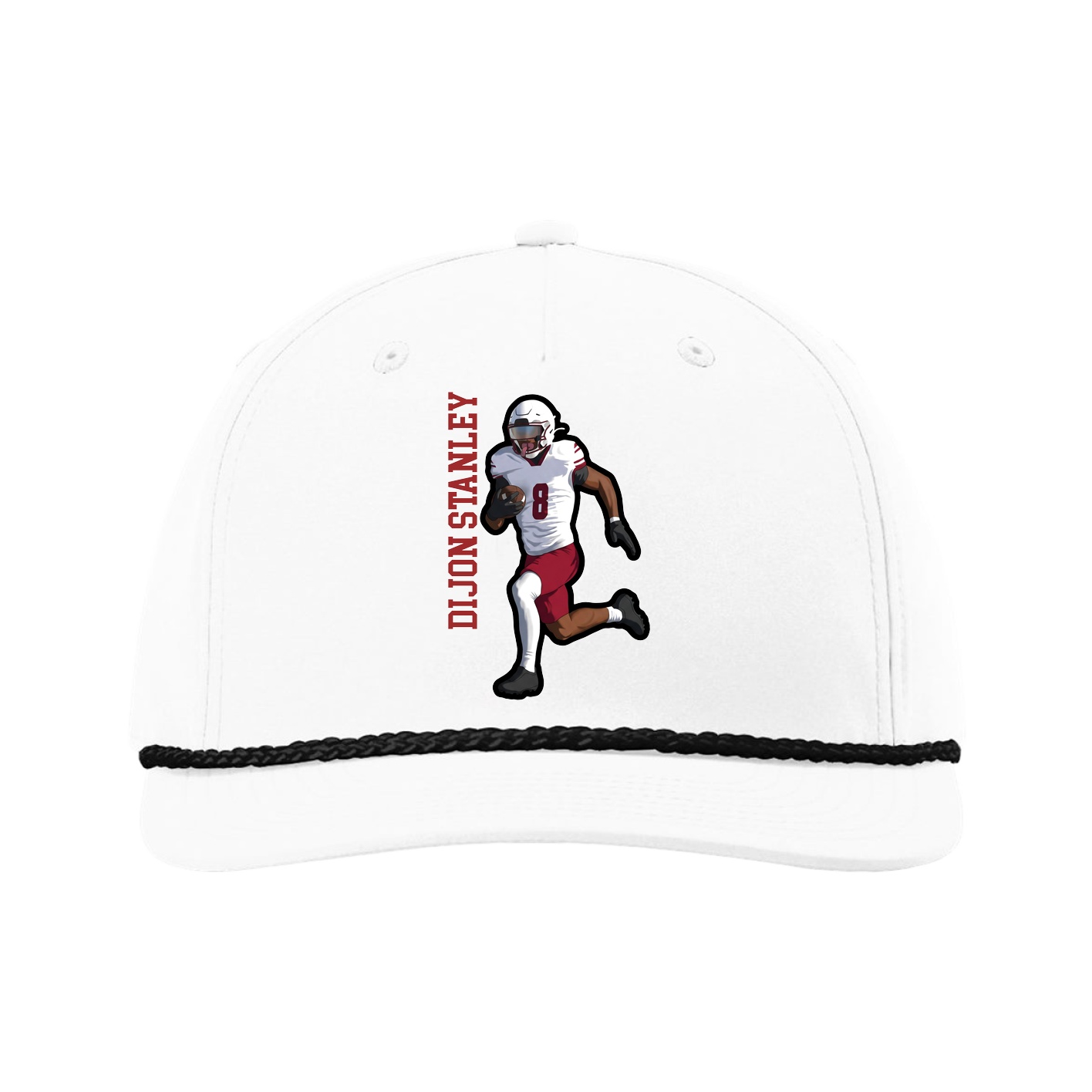 Five-Panel Classic Rope Cap — Name Vertical in White