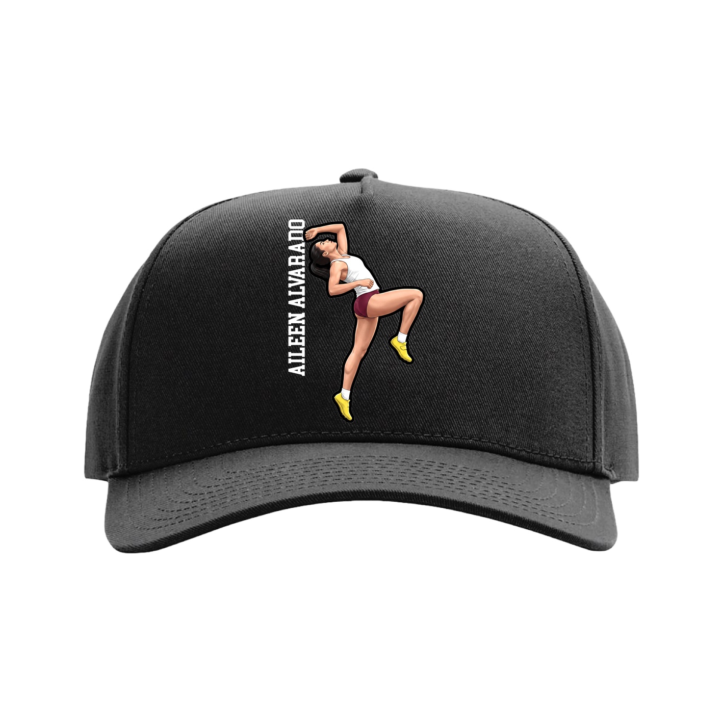 Full Fabric Five-Panel Champ Cap — Name Vertical in Black