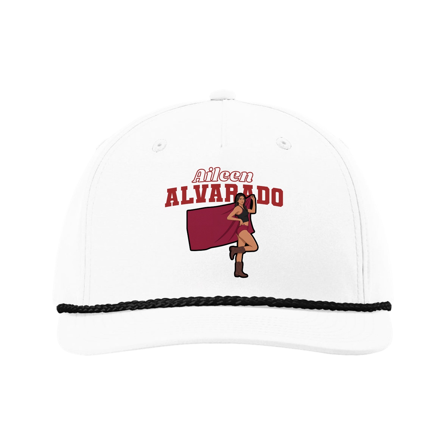Five-Panel Classic Rope Cap — Name Arch in White