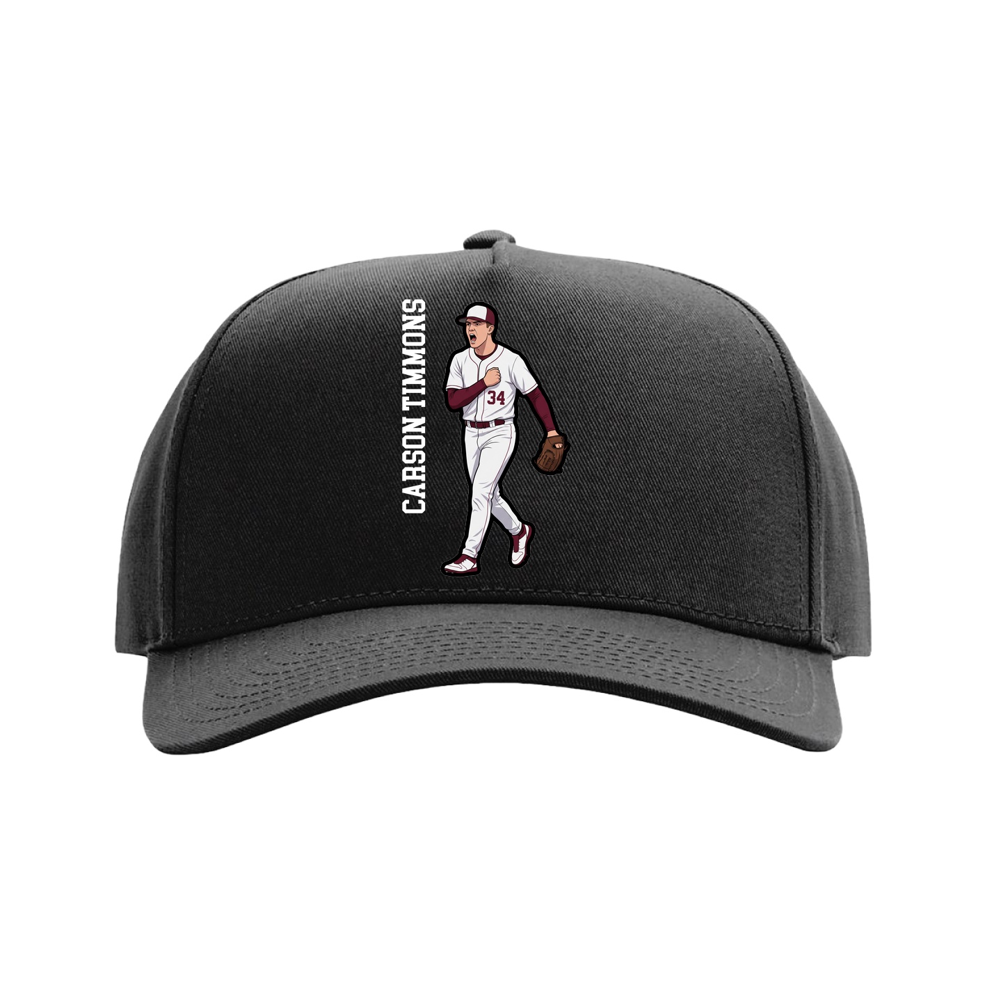 Full Fabric Five-Panel Champ Cap — Name Vertical in Black